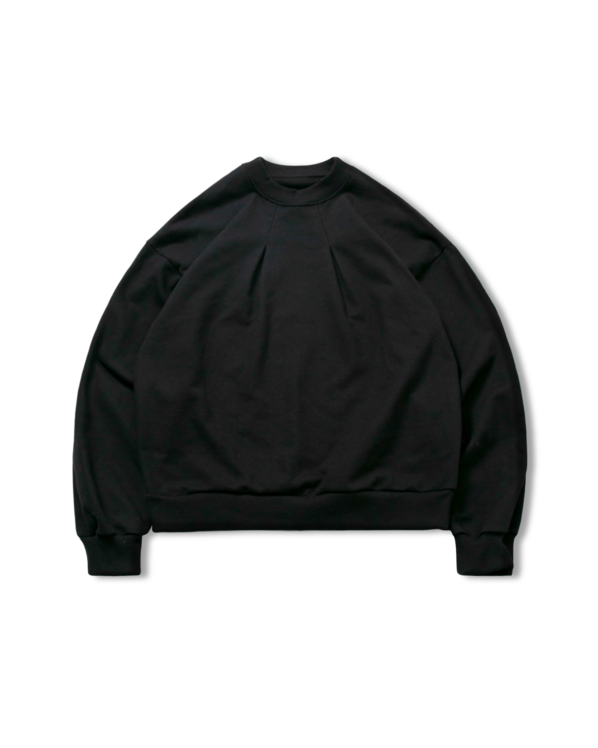 Pintuck Crop Heavy Sweat Shirt - Black