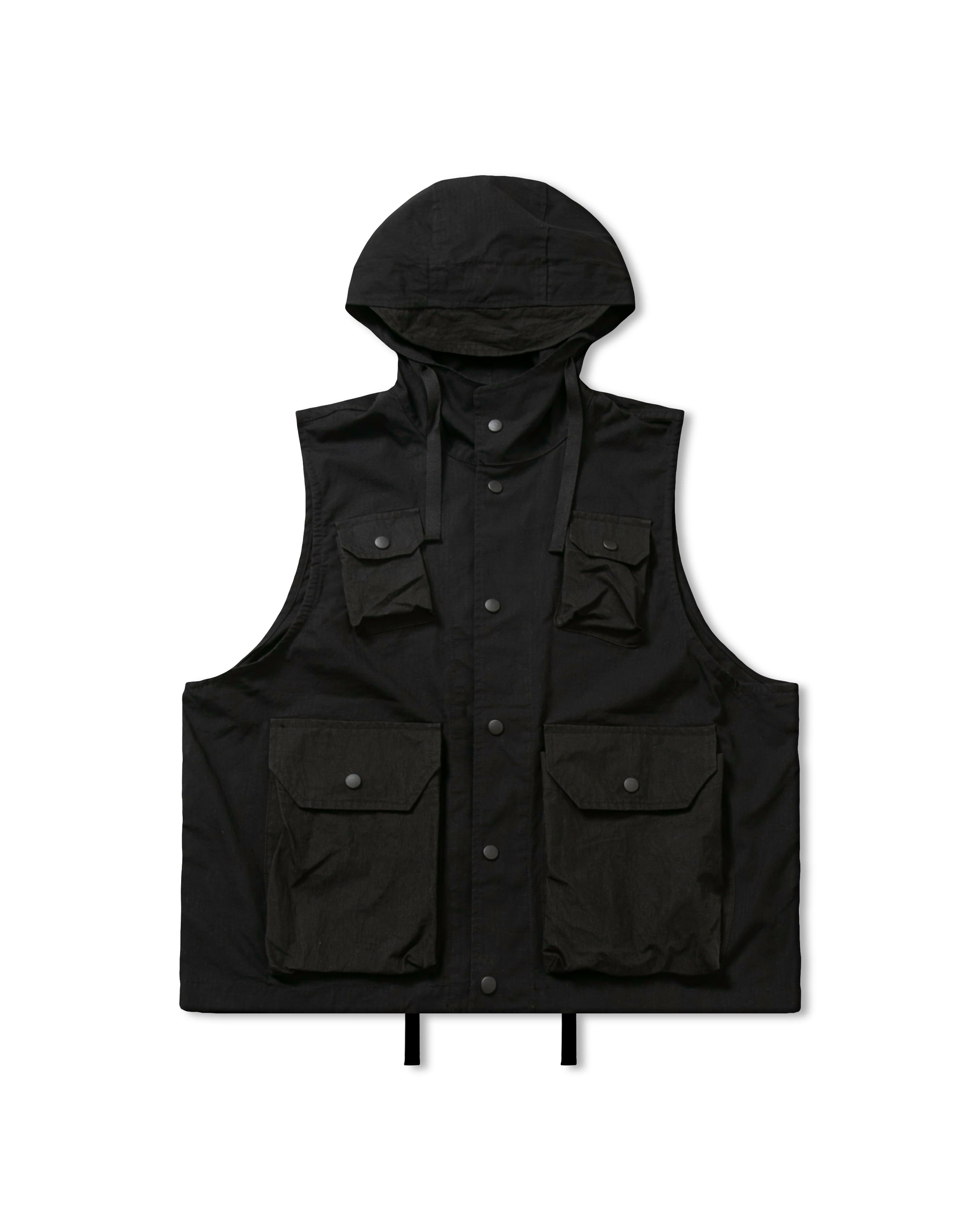 Rib Contrast Pocket Hoodie Vest - Black