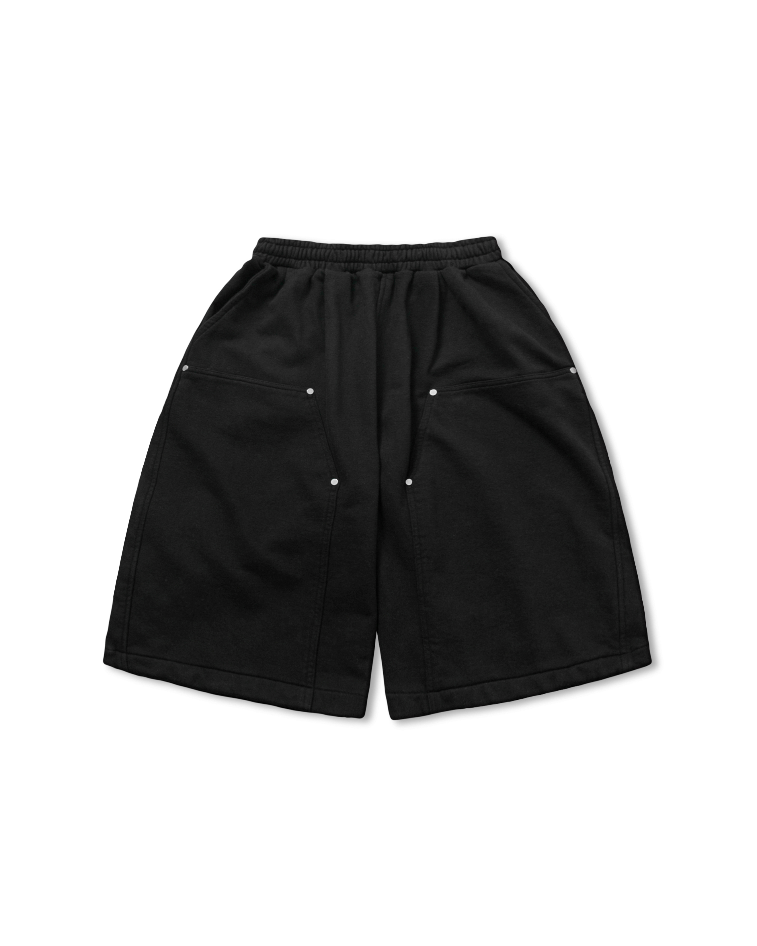 Double Knee Sweat Half Pants - Black