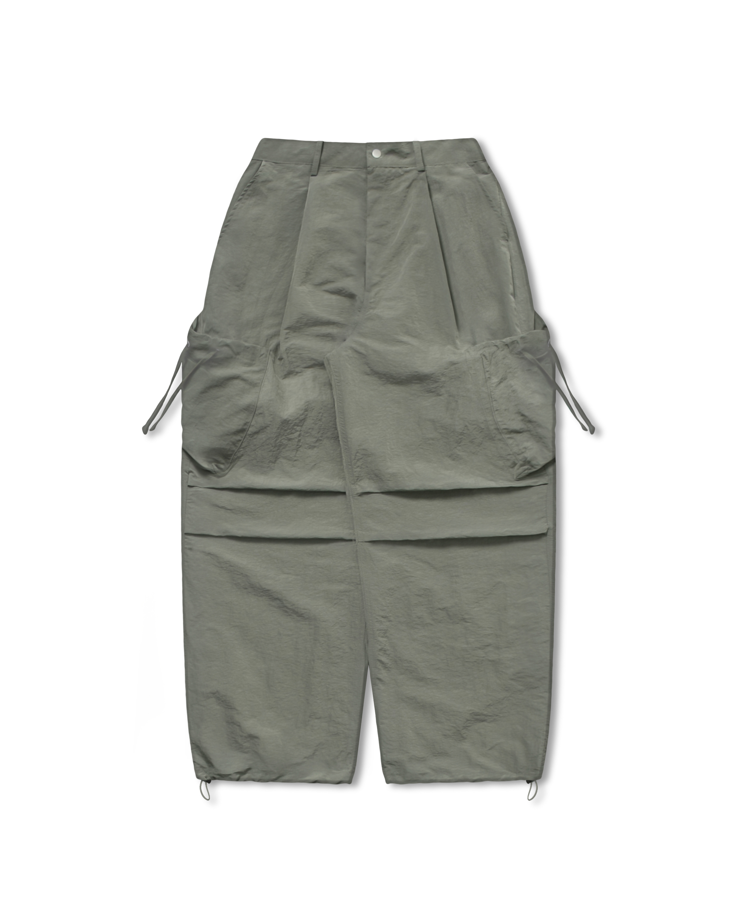 Nylon Strap Cargo Pocket Wide Pants - Khaki