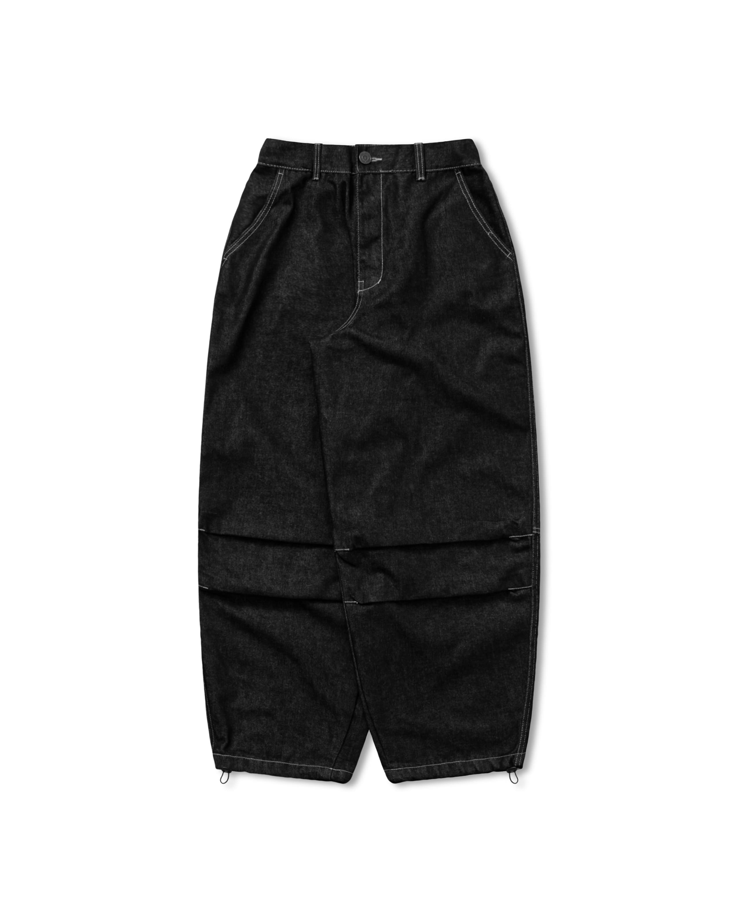 String Dart Stitch Denim Balloon Pants - Black Denim