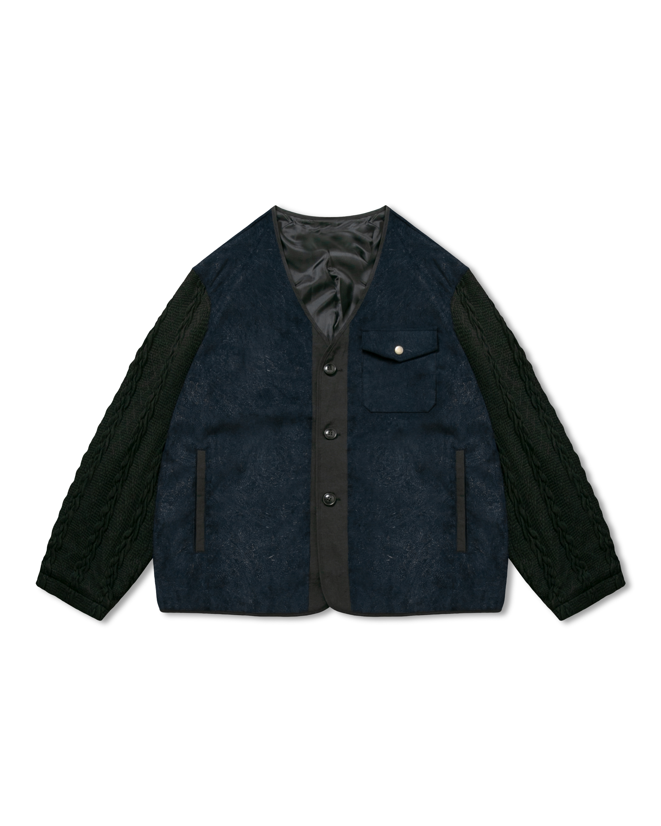 Cable Knit Sleeve Cardigan - Navy