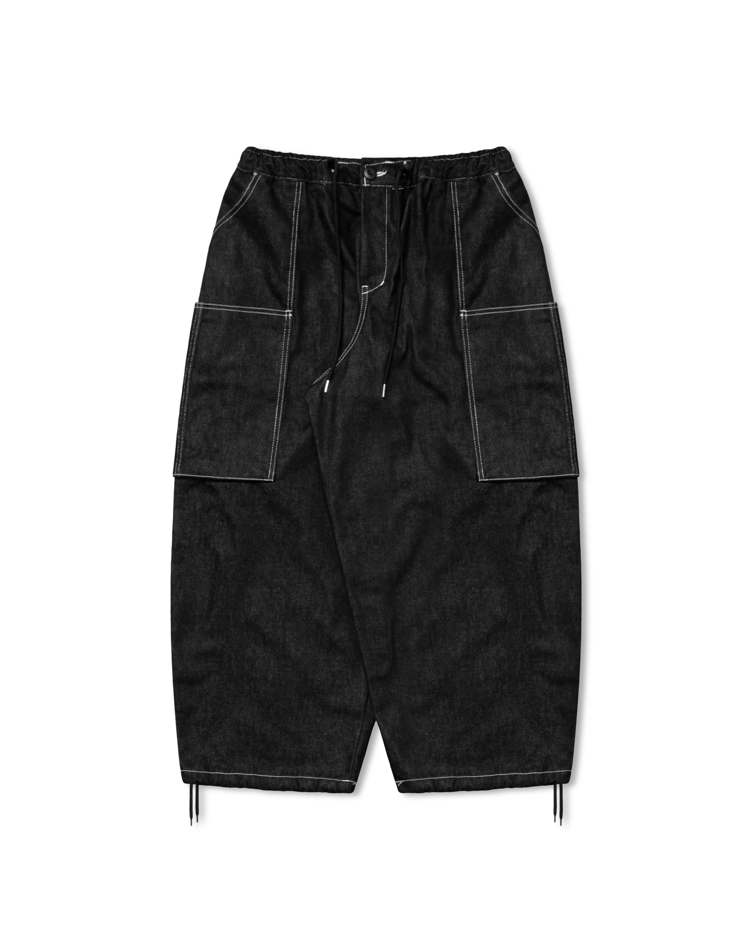 Nonfade Stitch Pocket Denim Balloon Pants - Black Denim