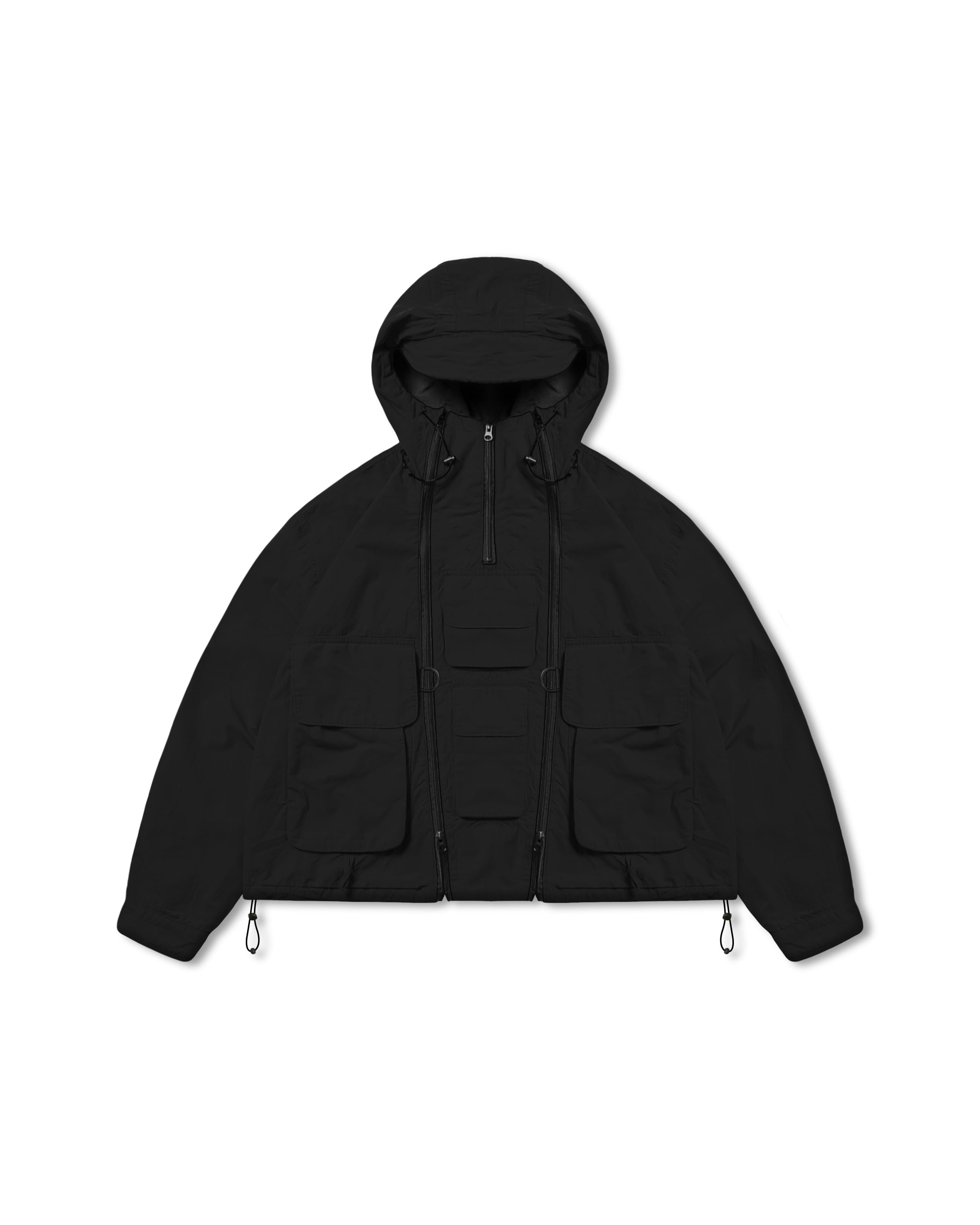 Solid Multi Pocket Hood Jacket - Black