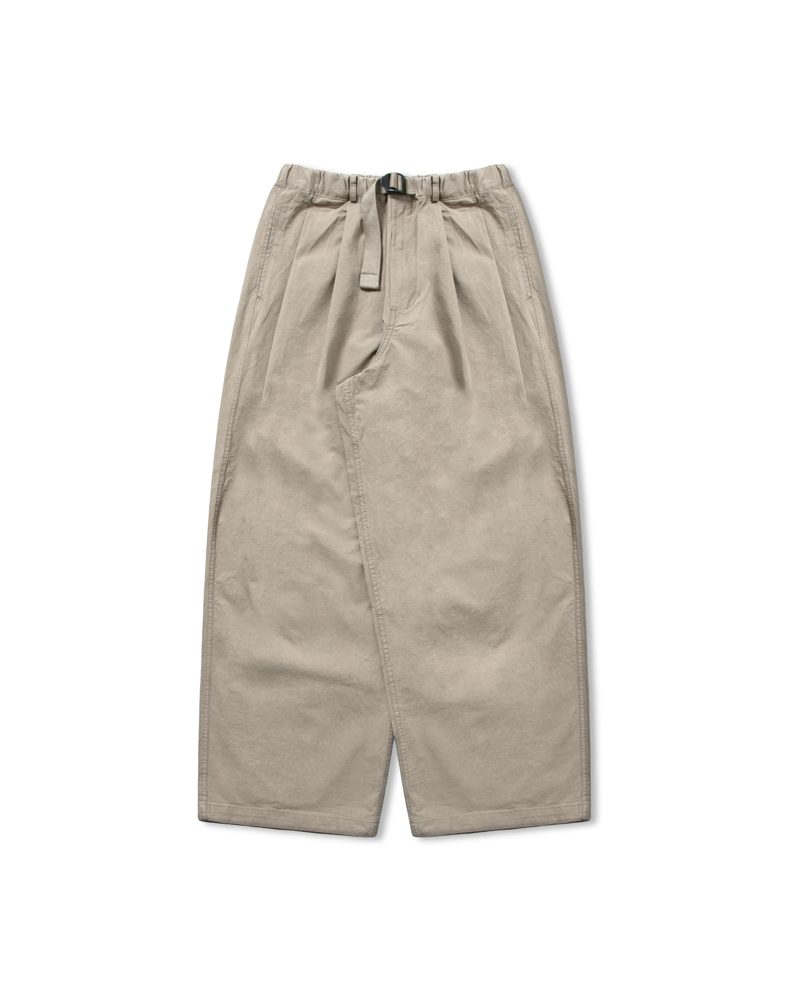 Belt Pin-Tuck Wide Pants - Light Grey