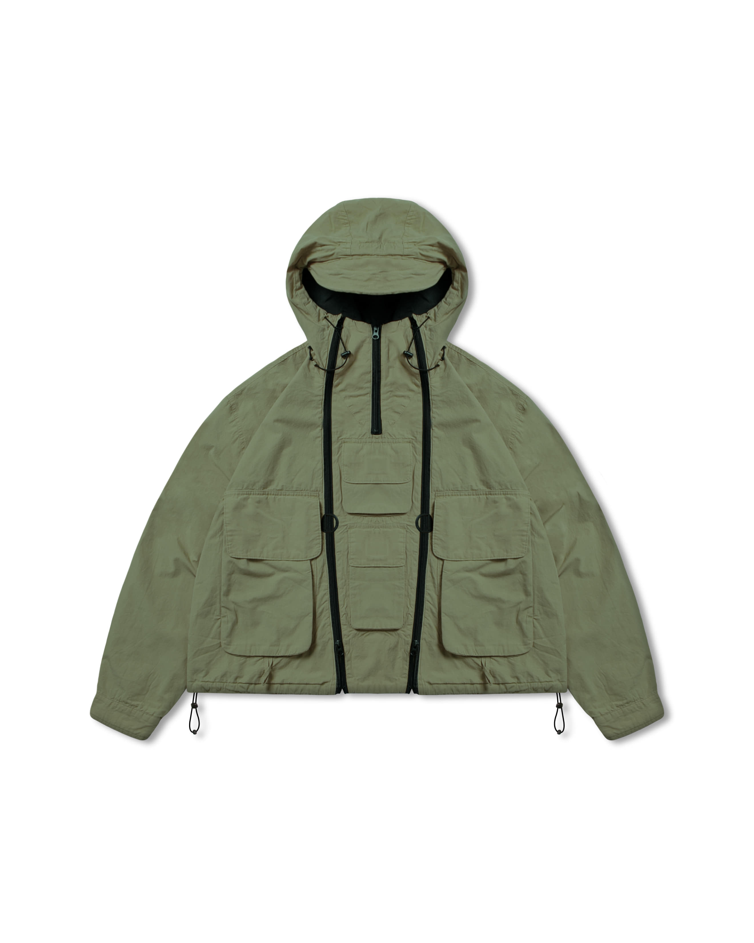 Solid Multi Pocket Hood Jacket - Khaki