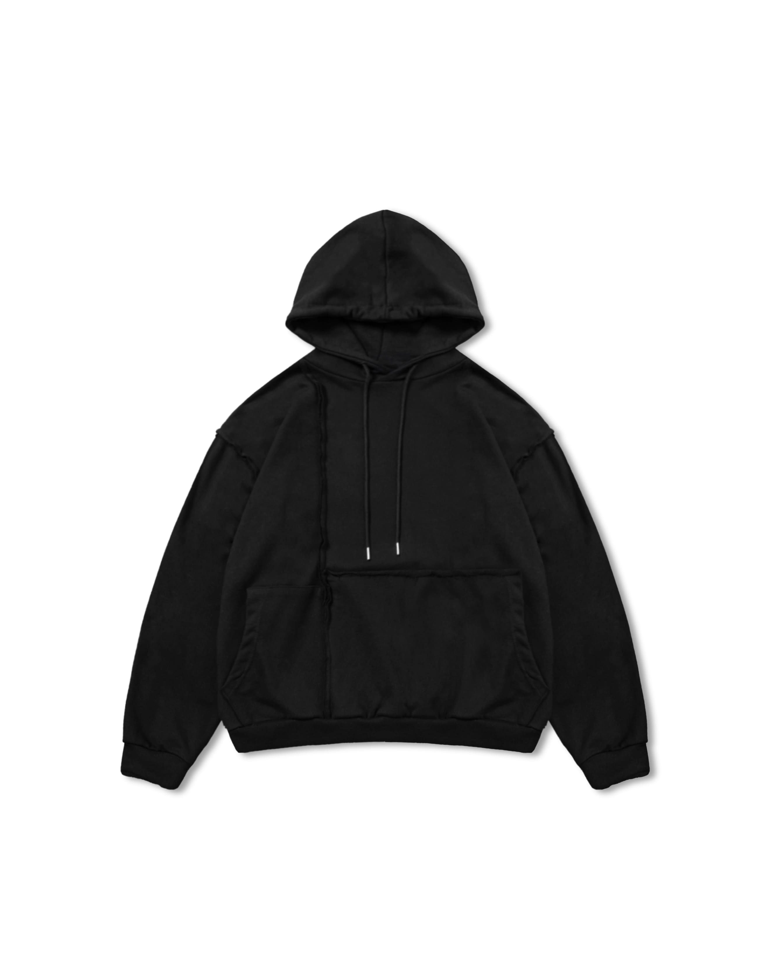 Cut-off Unbalance Pocket Hoodie - Black