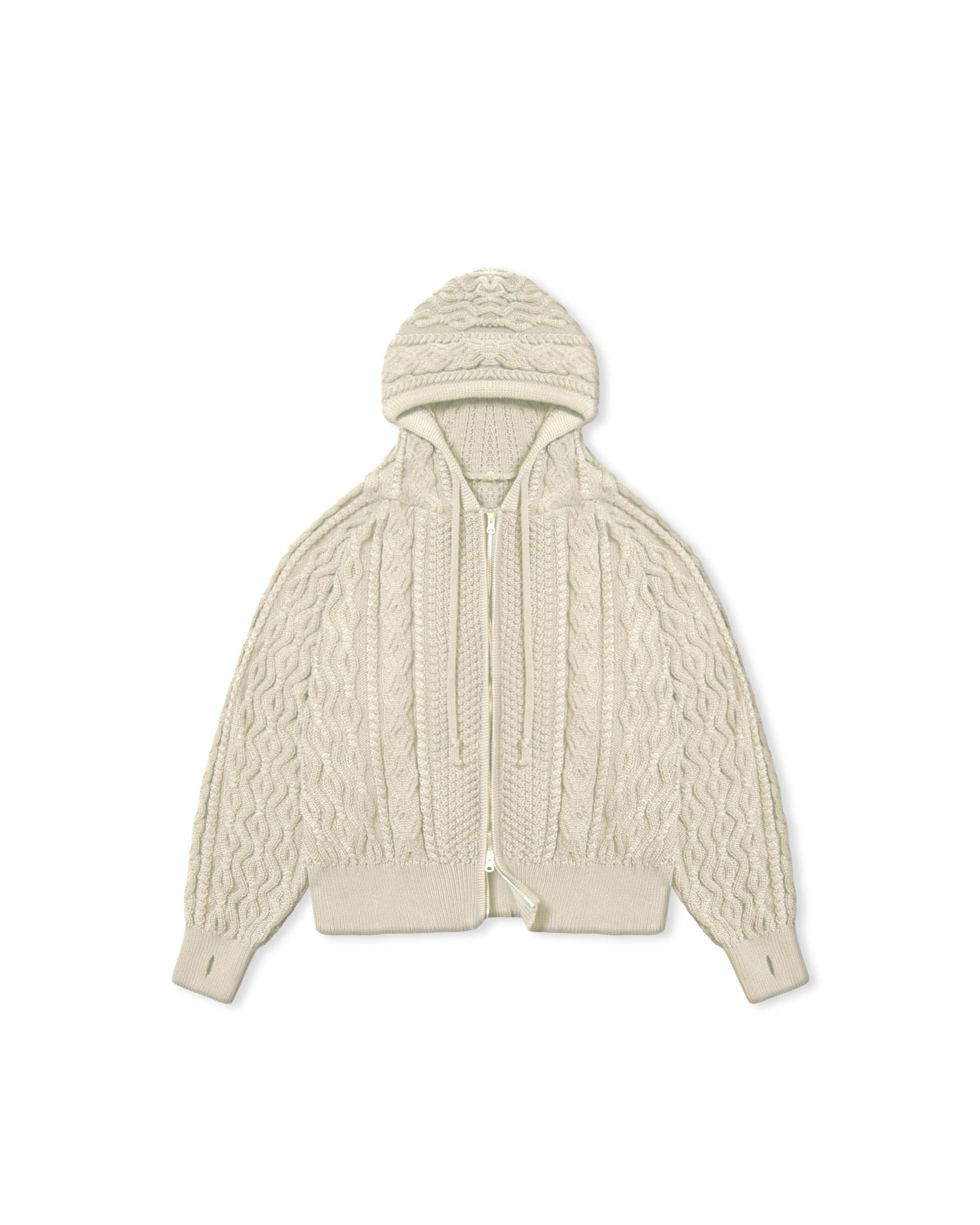 Cable Knit Hoodie Zip up - Cream