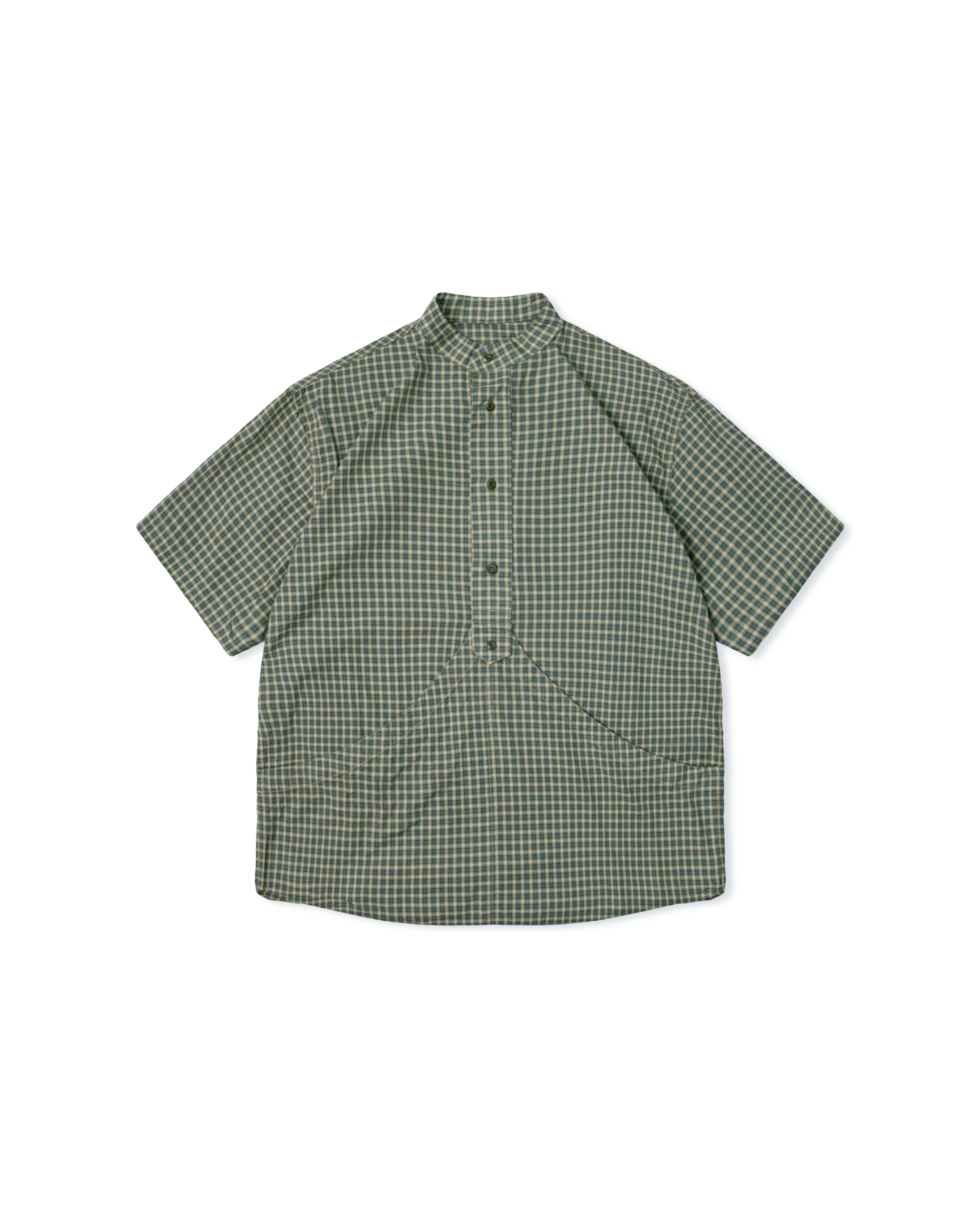 Big Pocket Anorak Check Half Shirt - Green