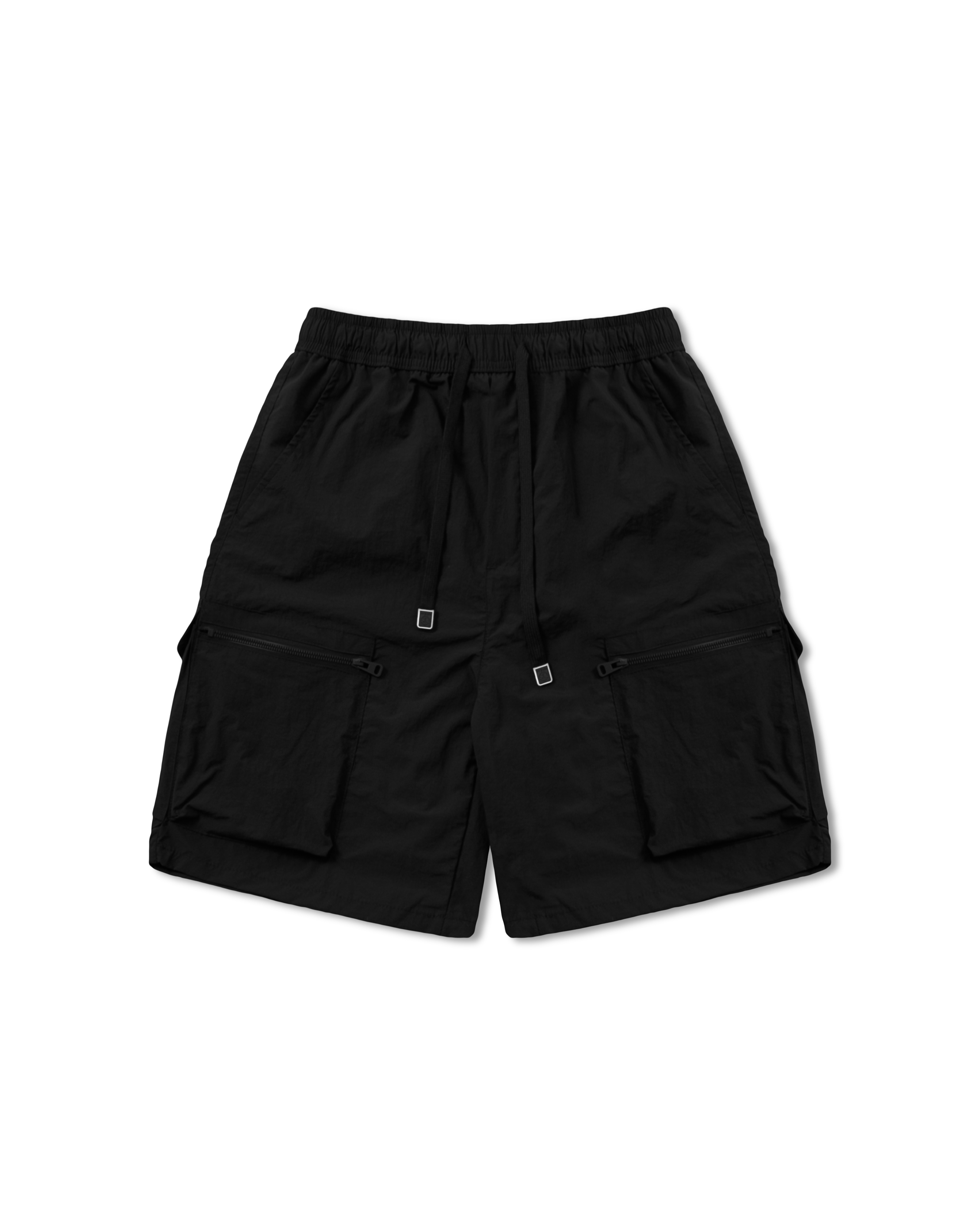 Nylon Zip Cargo Half Pants - Black