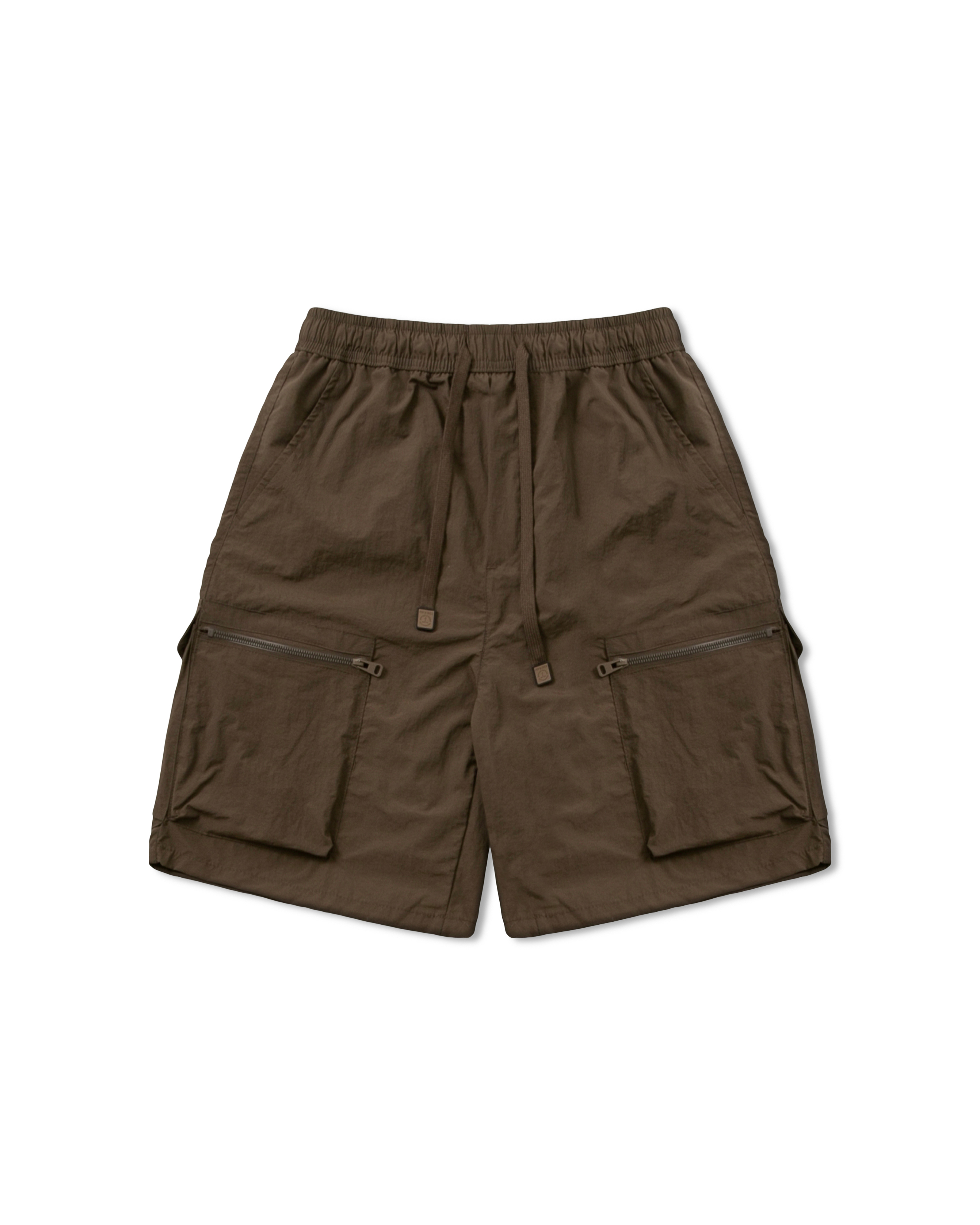 Nylon Zip Cargo Half Pants - Brown