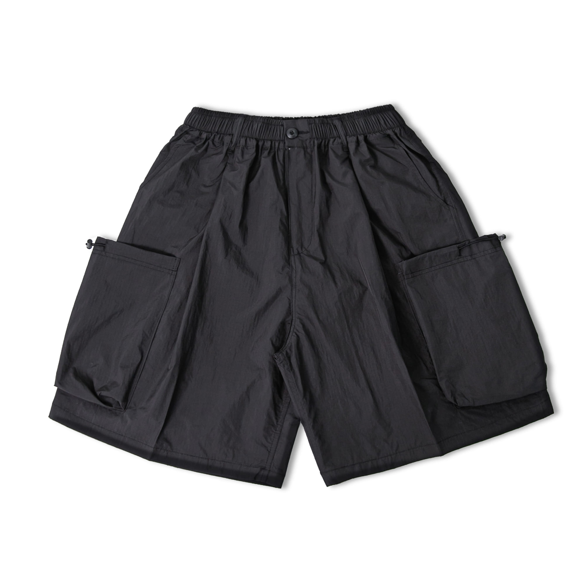 Nylon Solid Pocket Half Pants - Black