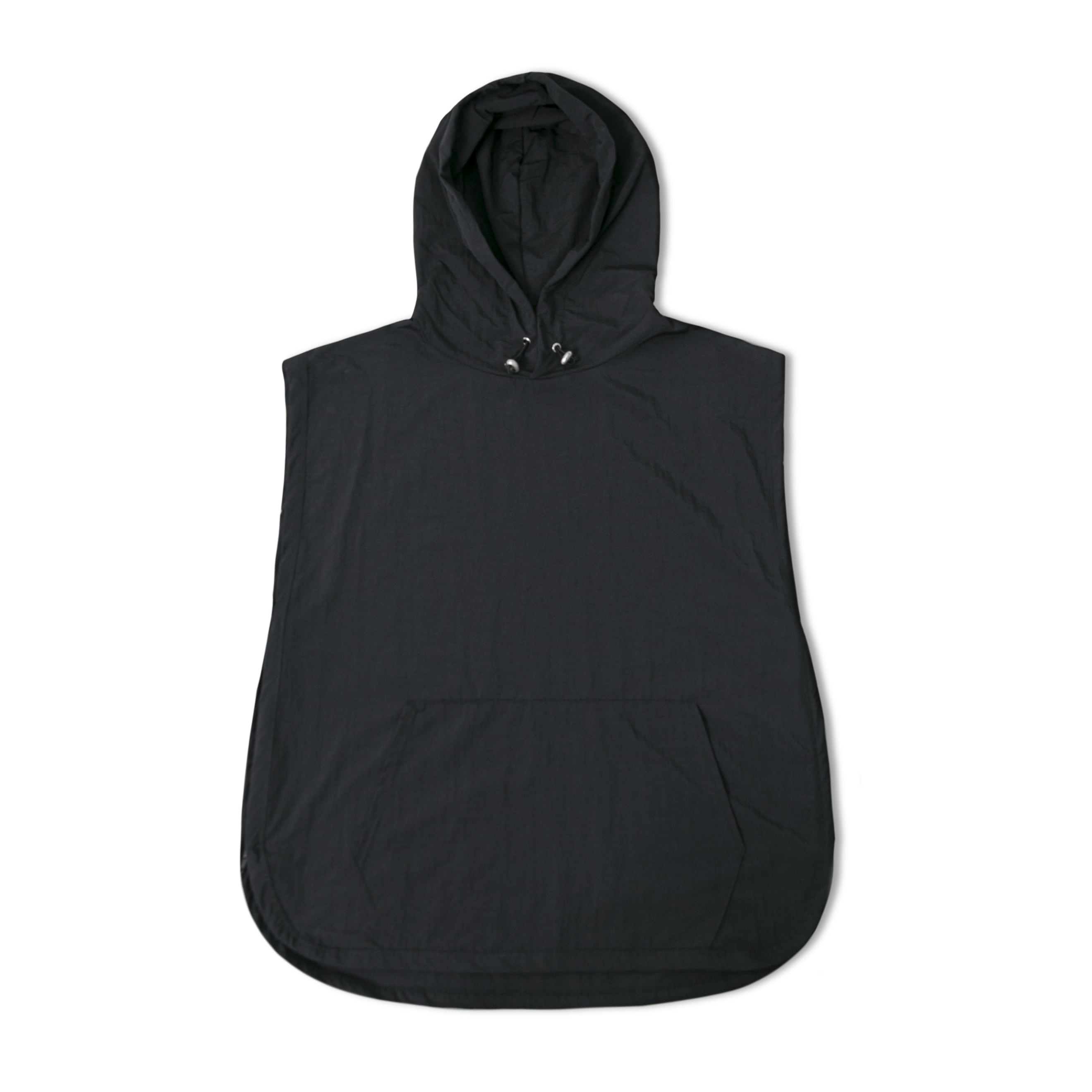 Nylon String Zip Hoodie Vest - Black