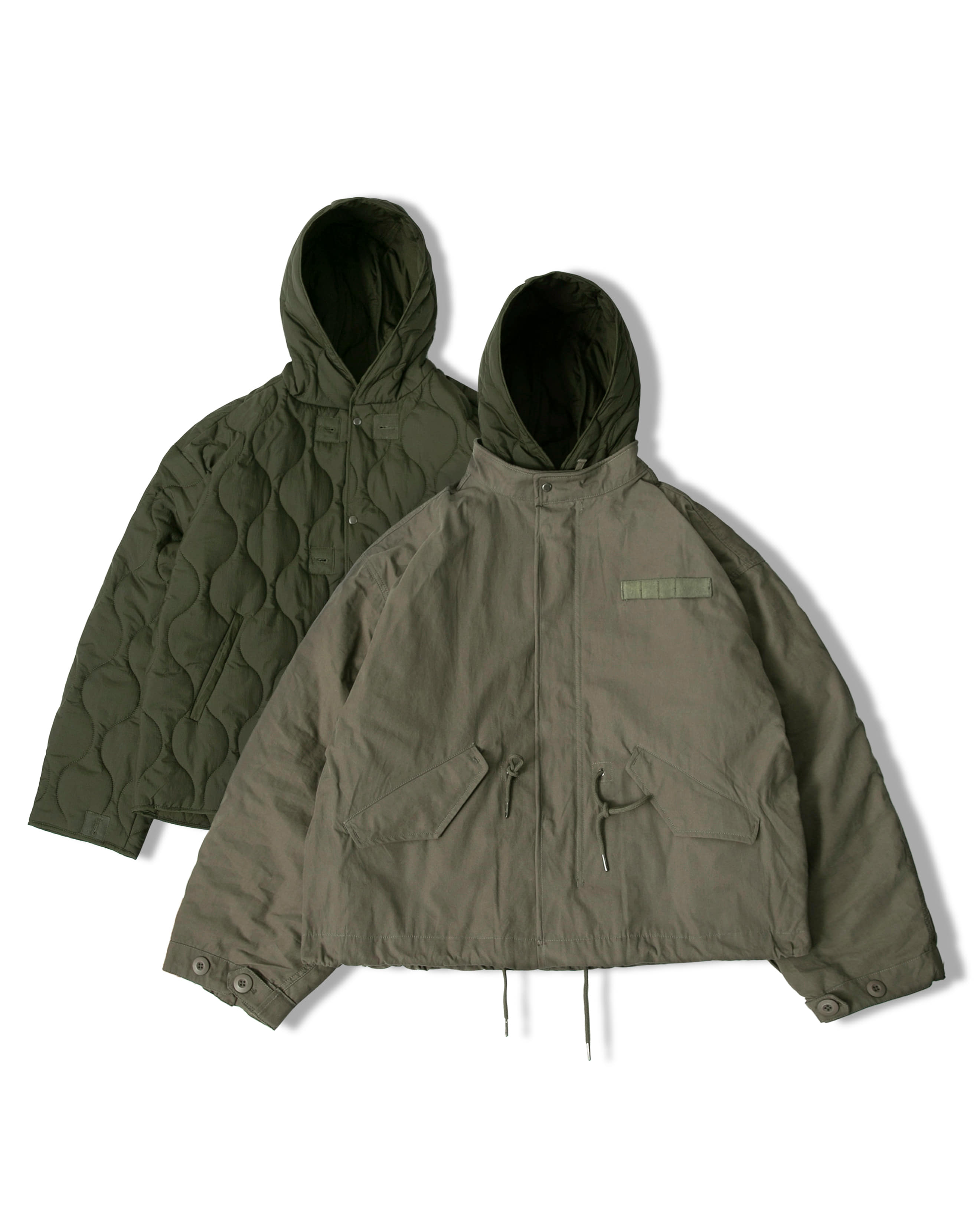 Military Quilting Hoodie Jacket - Khaki