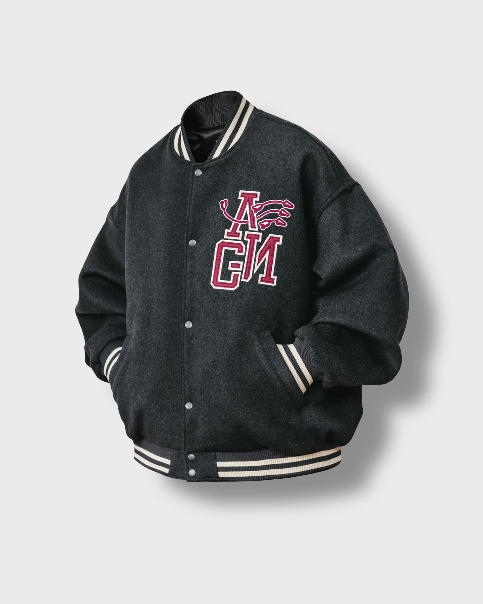 [AG] Arrow Wool Varsity Jacket - Charcoal