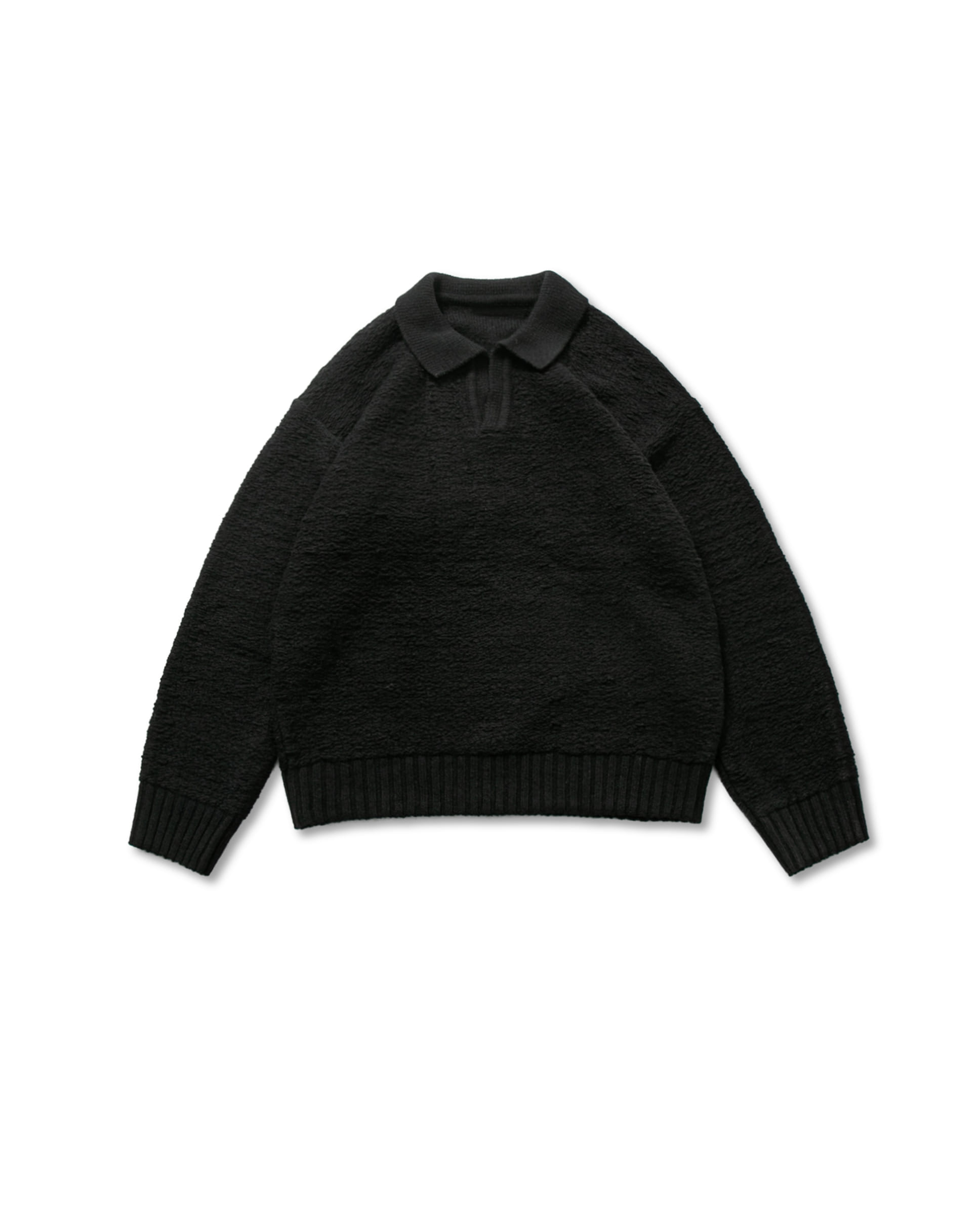 Blended Open Collar Knit - Black
