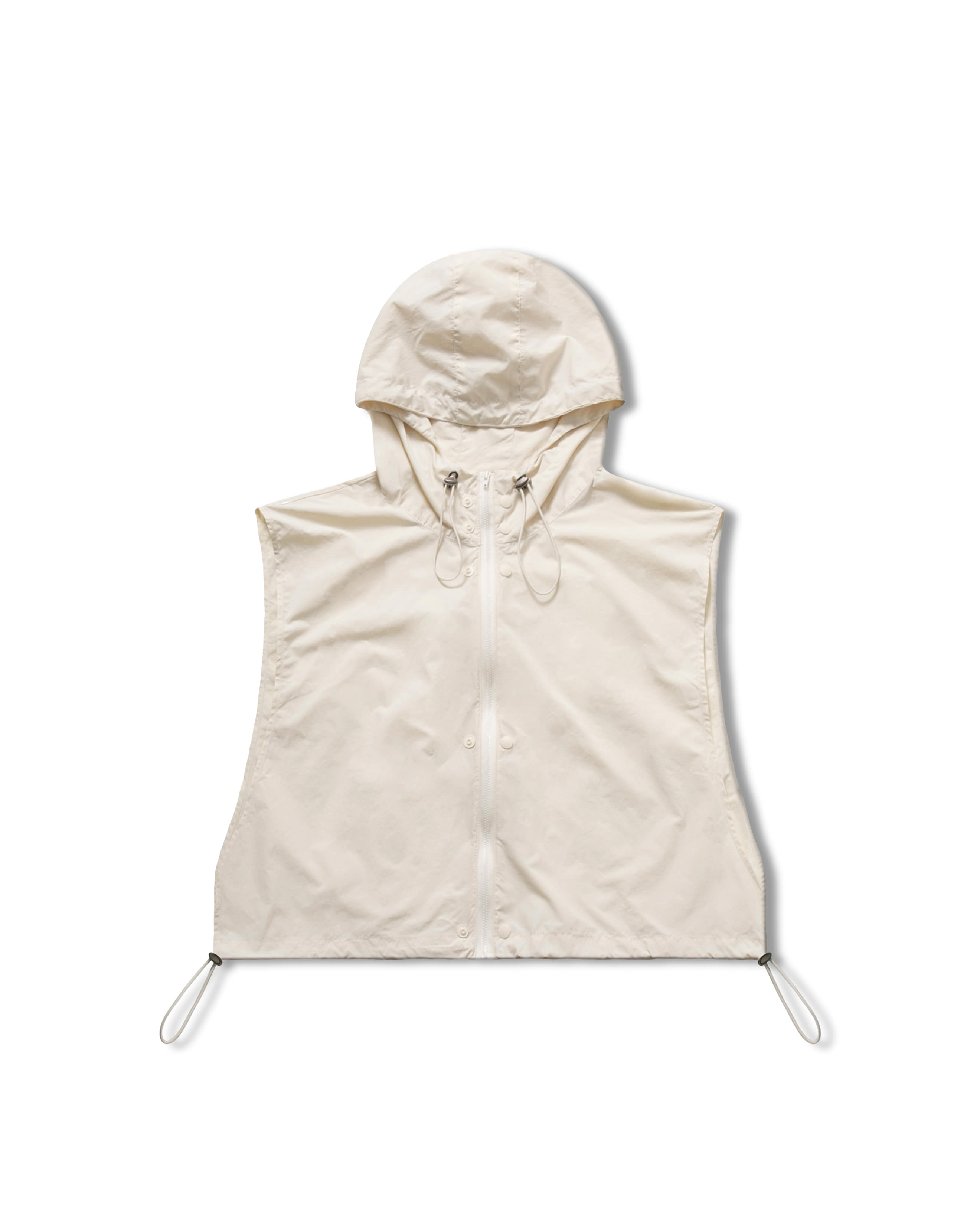 Nylon Layered Crop Hoodie - Cream