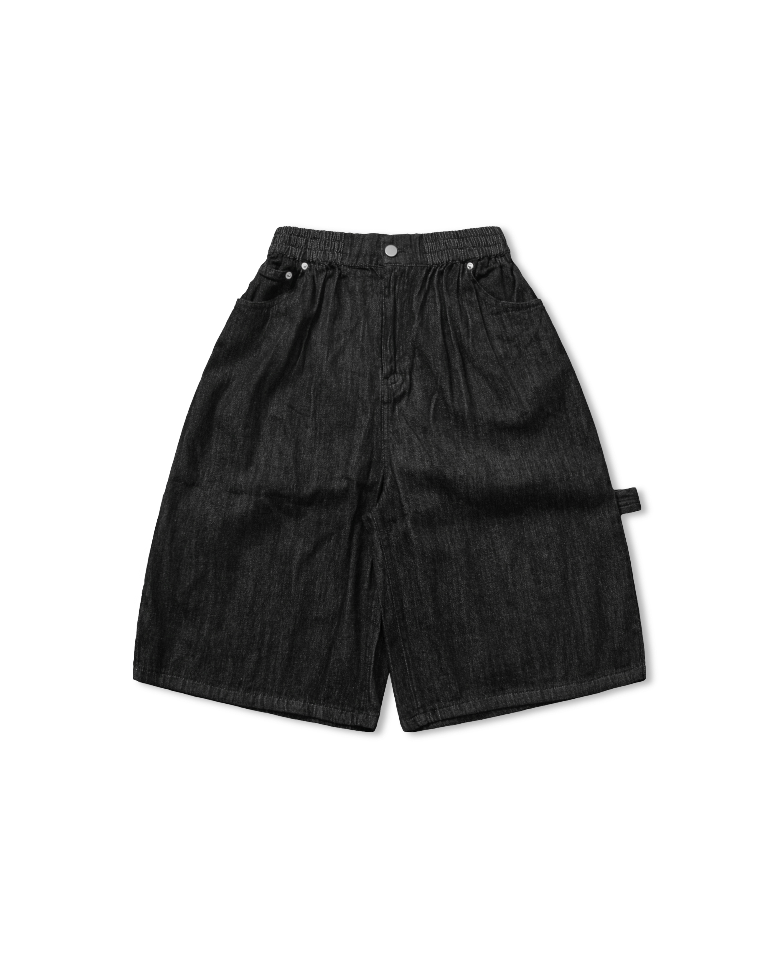 Carpenter Linen Denim Half Pants - Black Denim