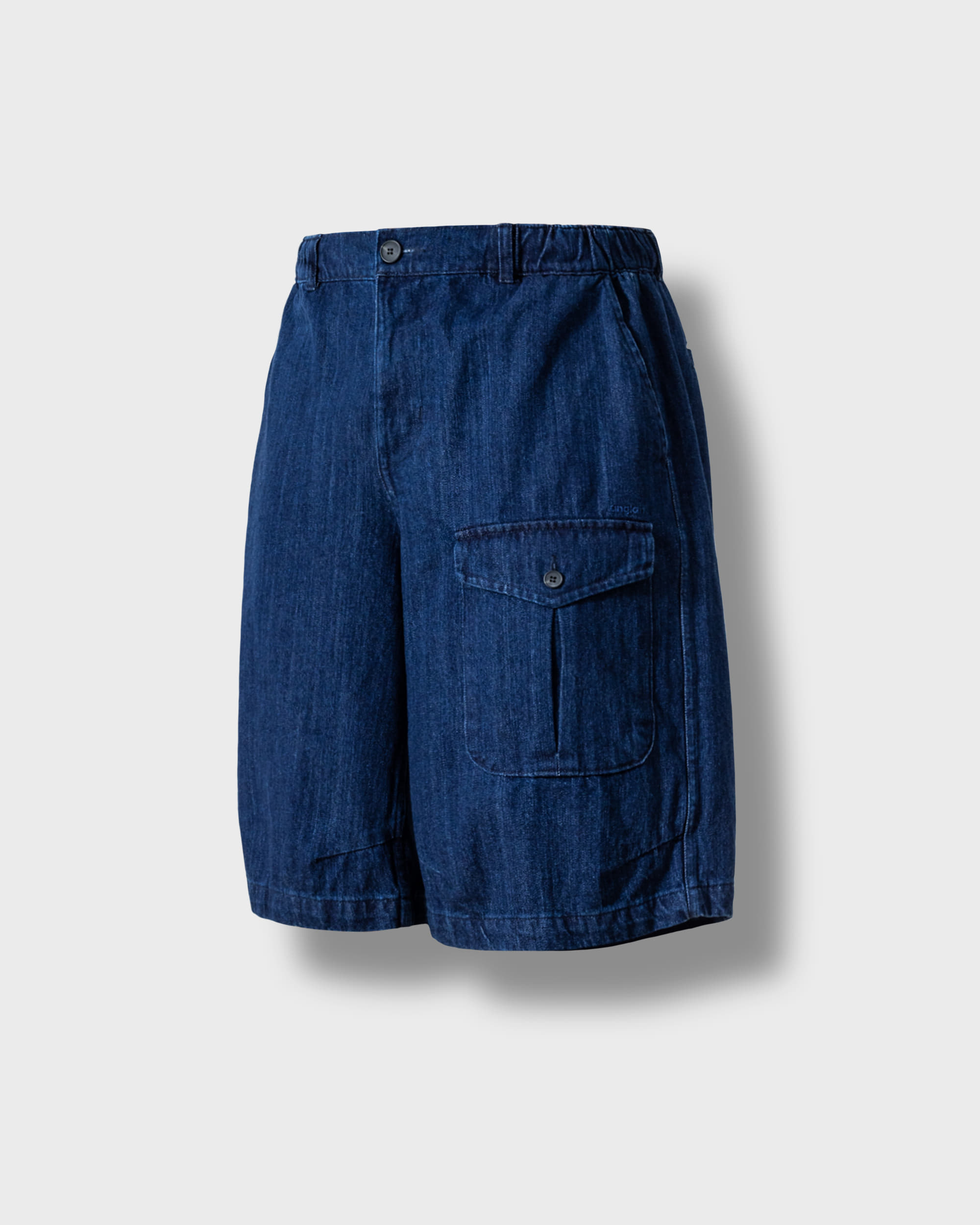 [AG] Flap Pocket Denim Tuck Half Pants - Dark Blue