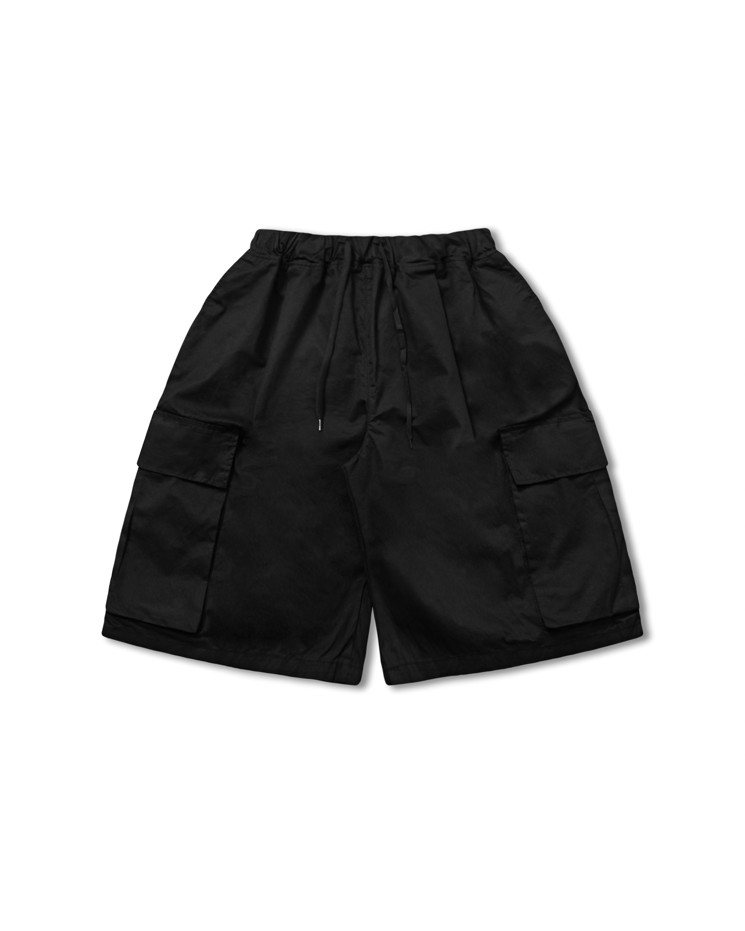 Huge Cargo Pocket Half Pants - Black