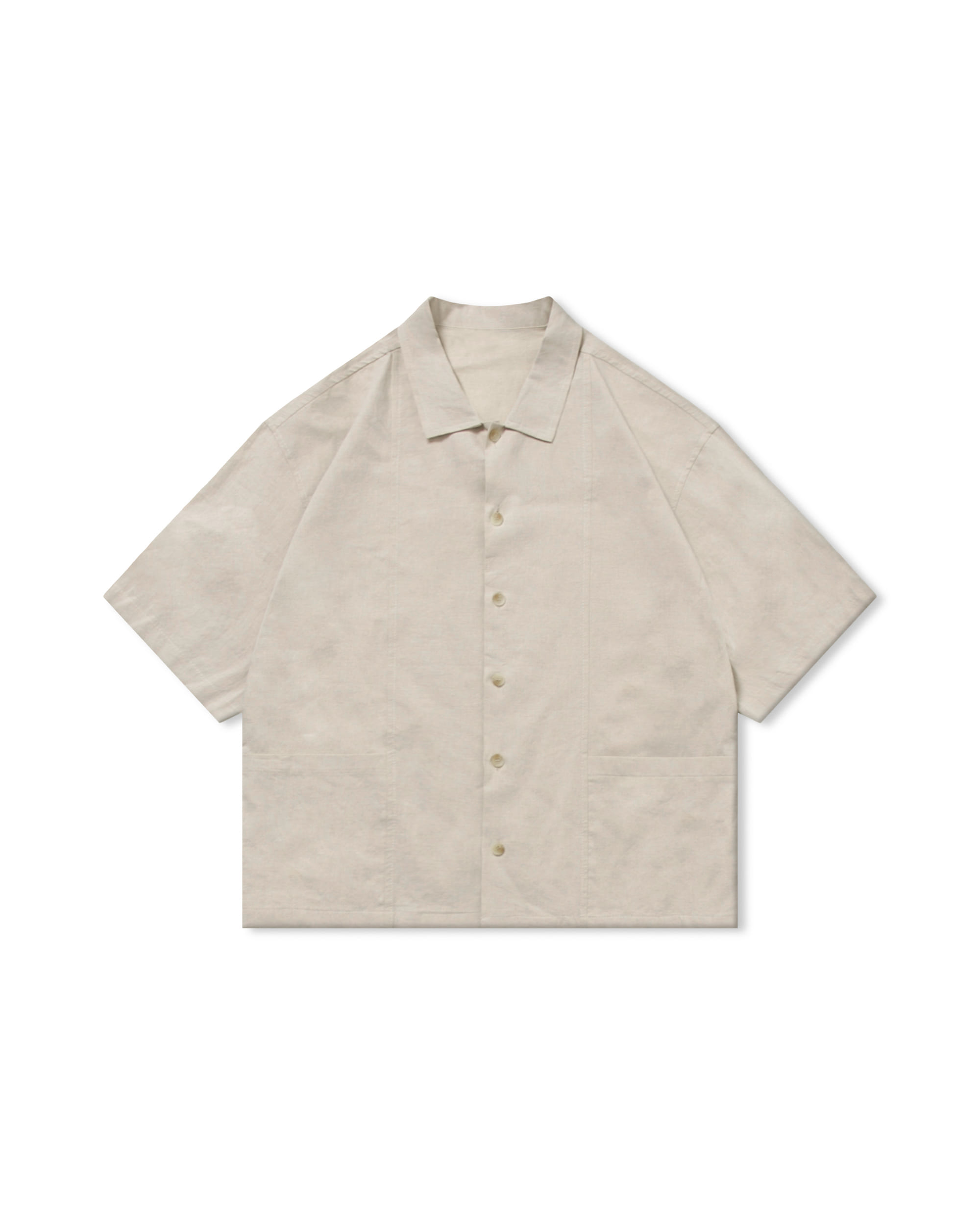 Linen Standard Two Pocket Half Shirts - Beige