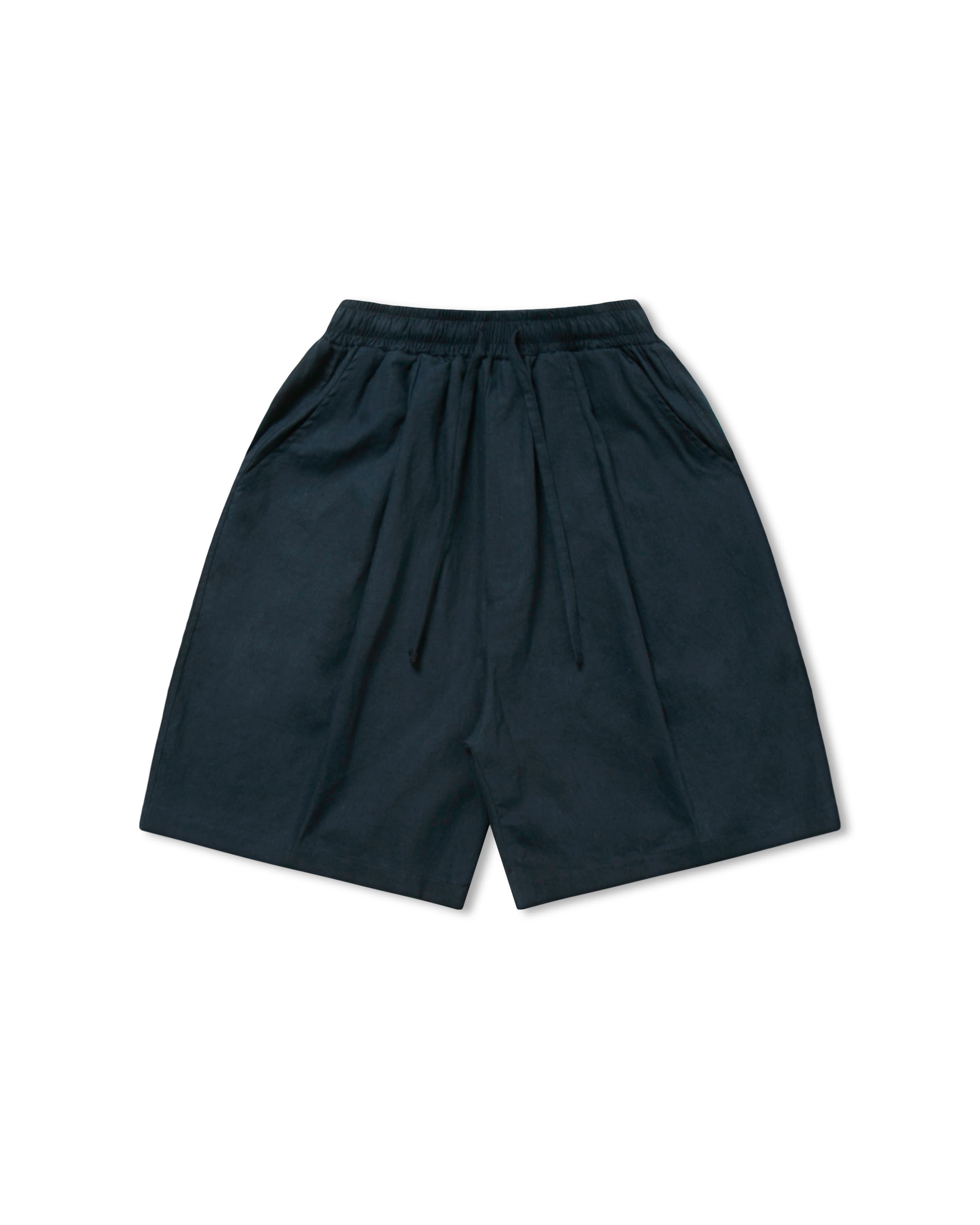 Linen Standard One Tuck Shorts - Navy