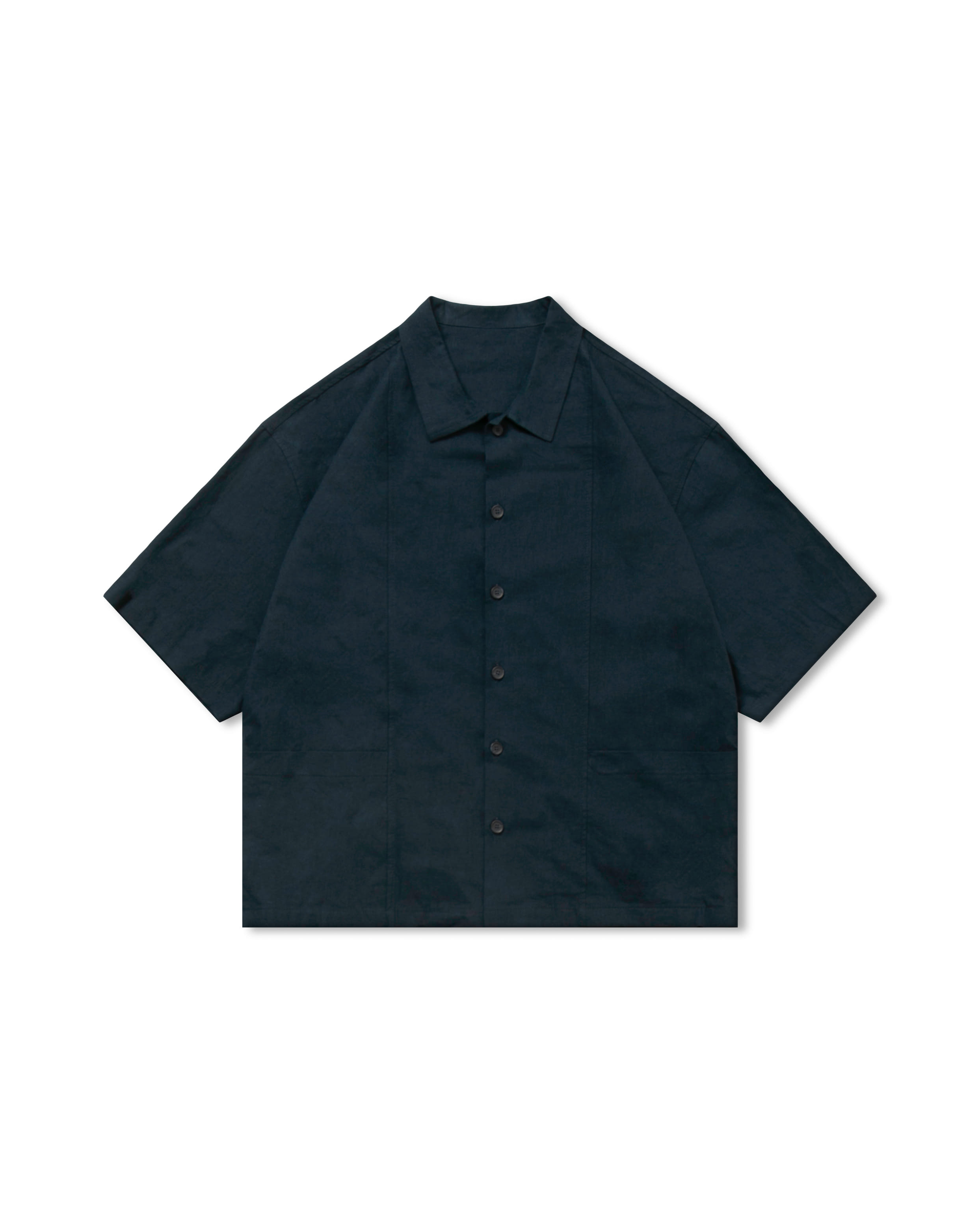 Linen Standard Two Pocket Half Shirts - Navy