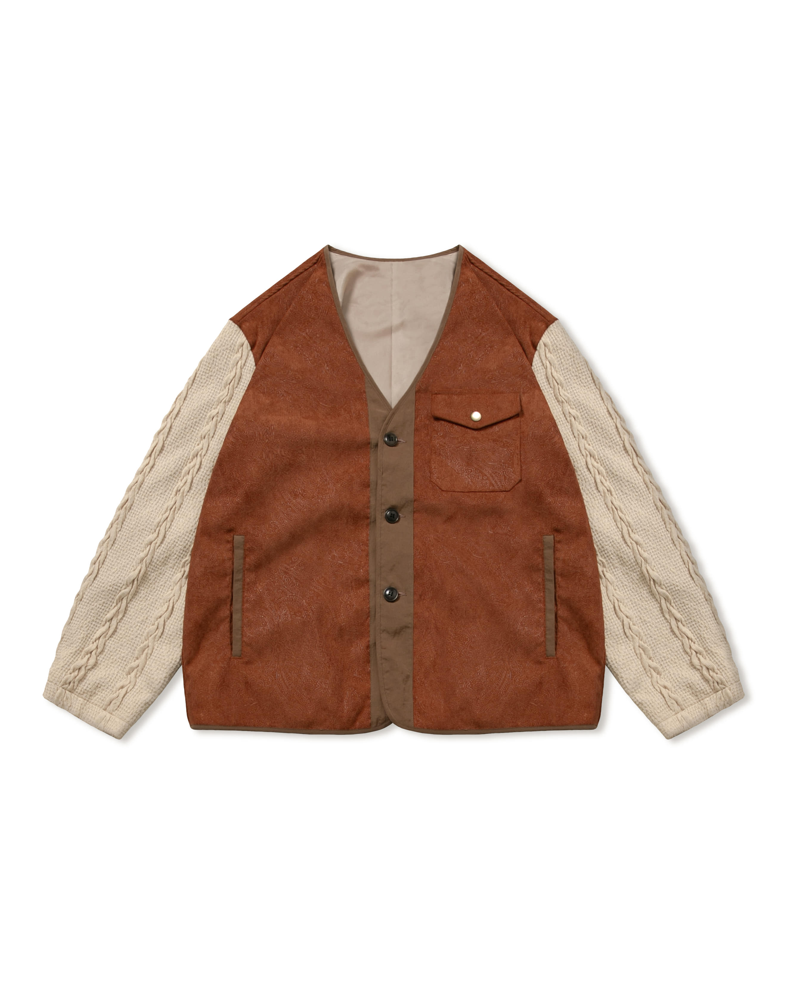 Cable Knit Sleeve Cardigan - Brick