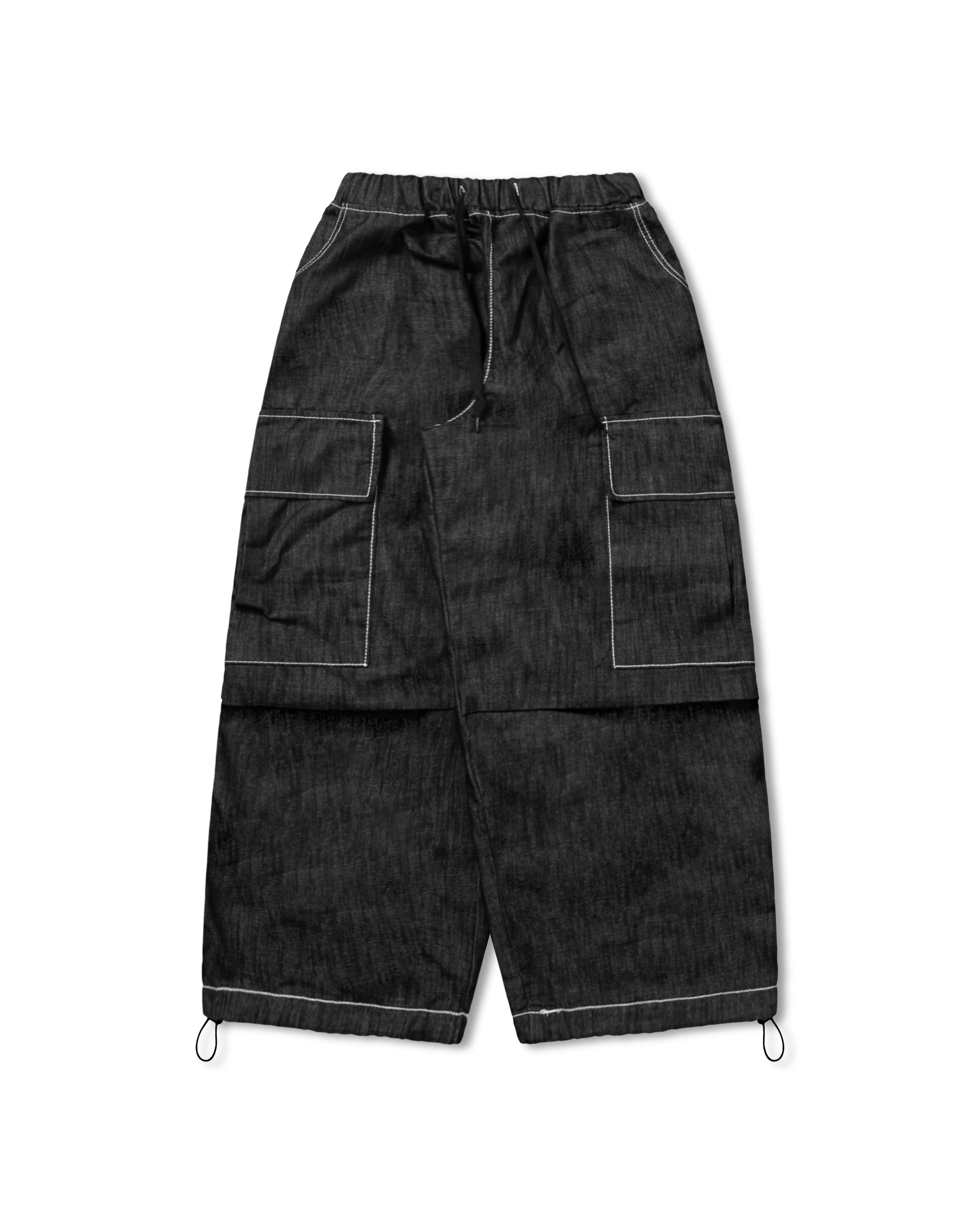 Nonfade Stitch Cargo Denim Pants - Black Denim