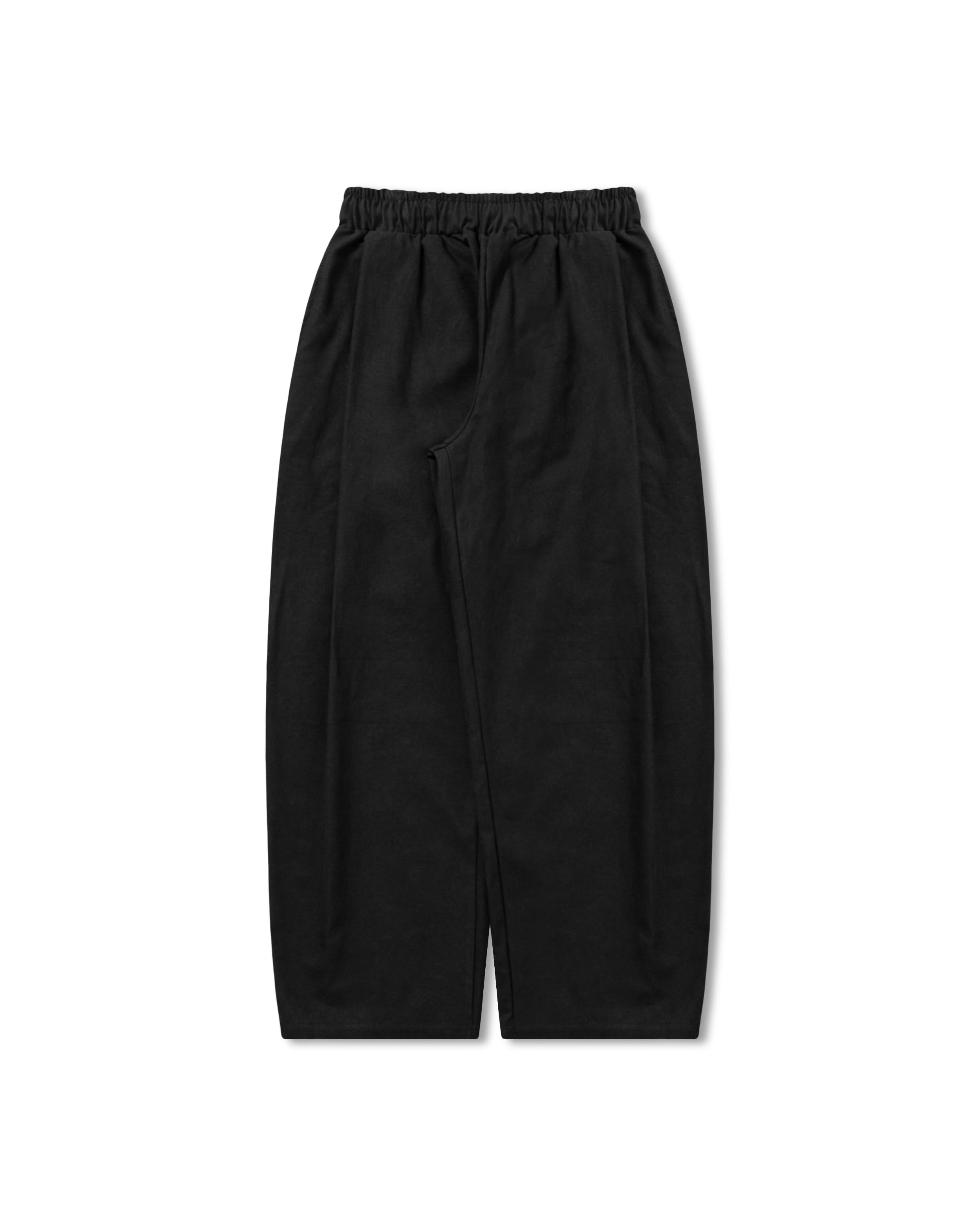 Side Tuck Cotton Wide Pants - Black