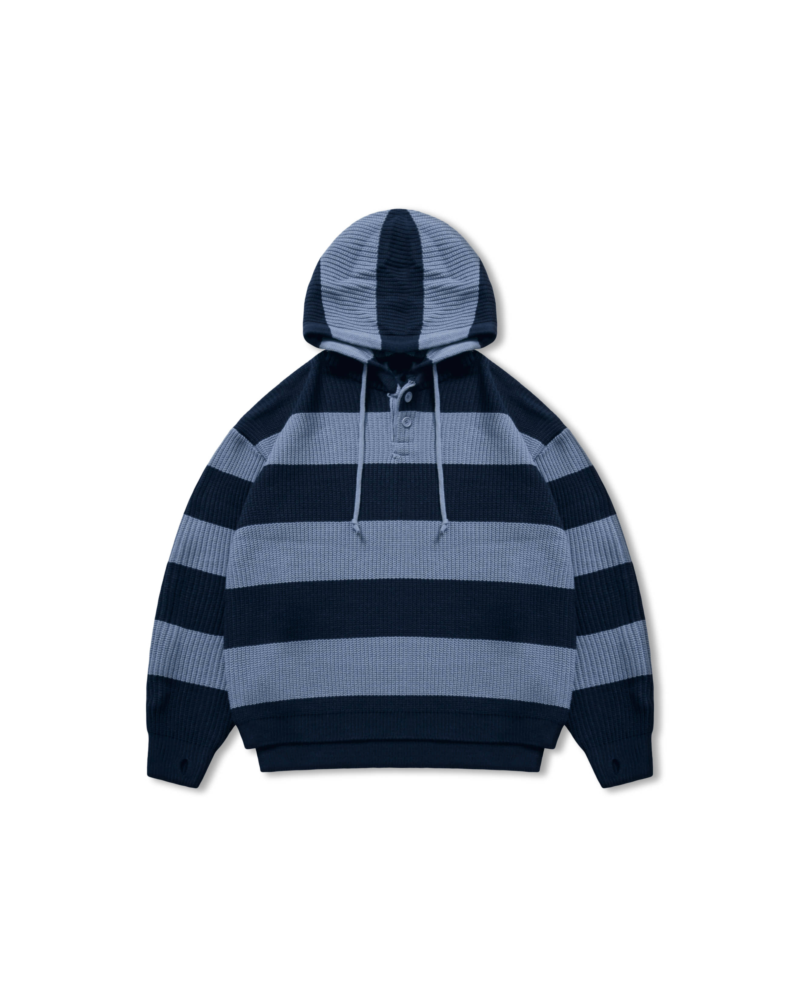 Stripe Over Knit Hoodie - Blue &amp; Navy