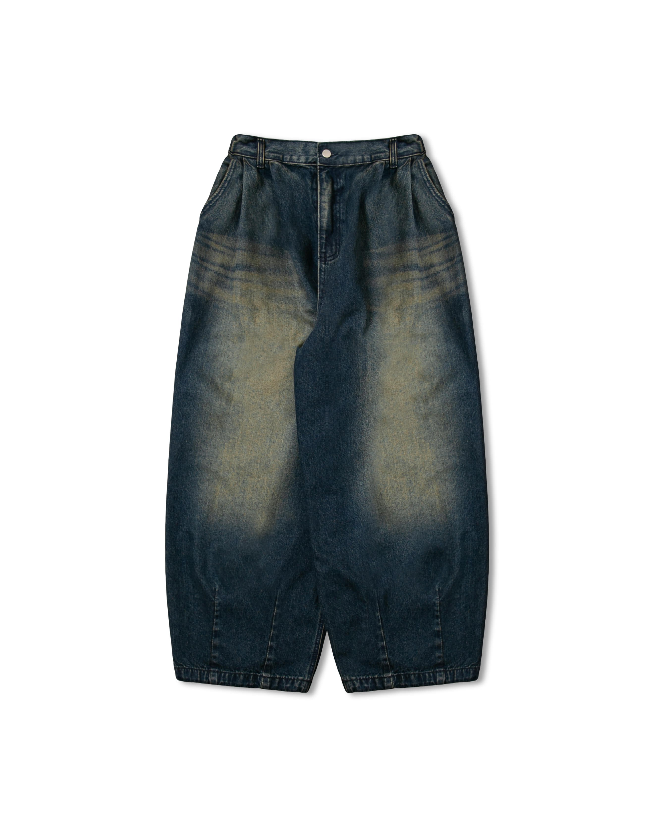 Sand Brush Denim Balloon Pants - Blue Denim