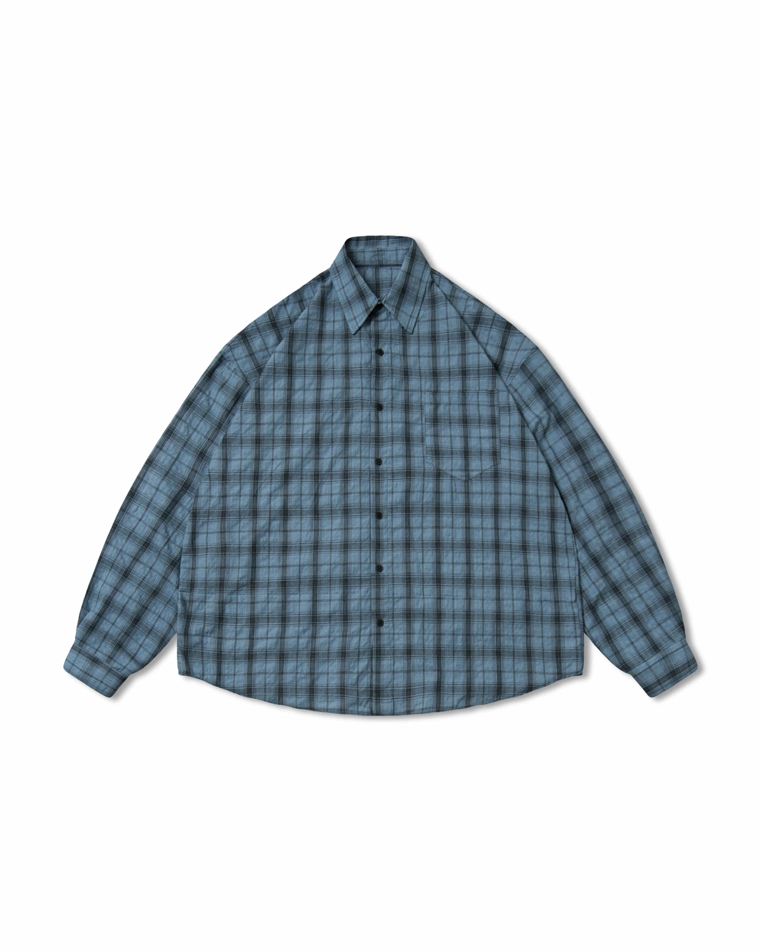 Seersucker Crinkle Check Shirt - Blue