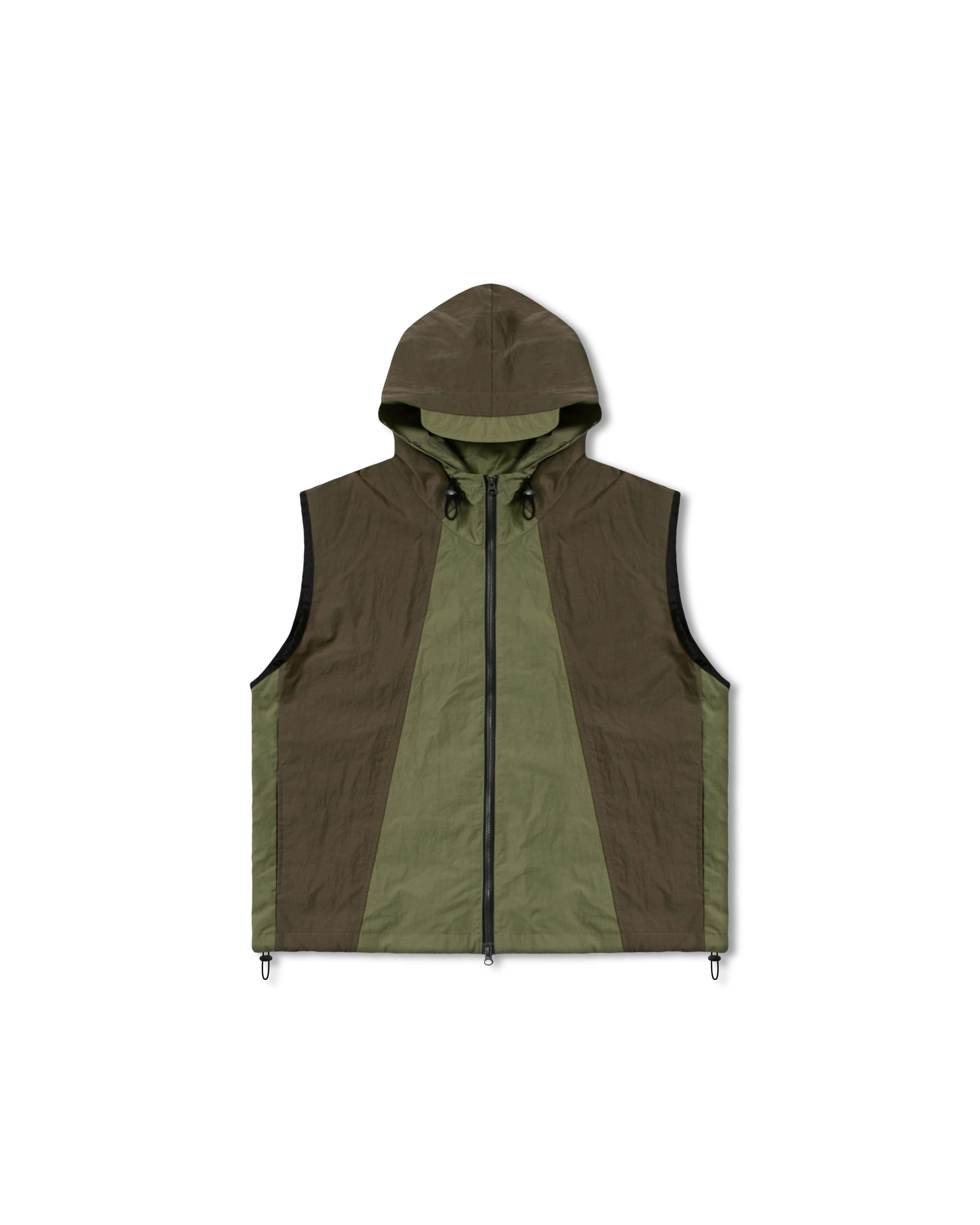 Nylon Color Block Hood Vest - Khaki