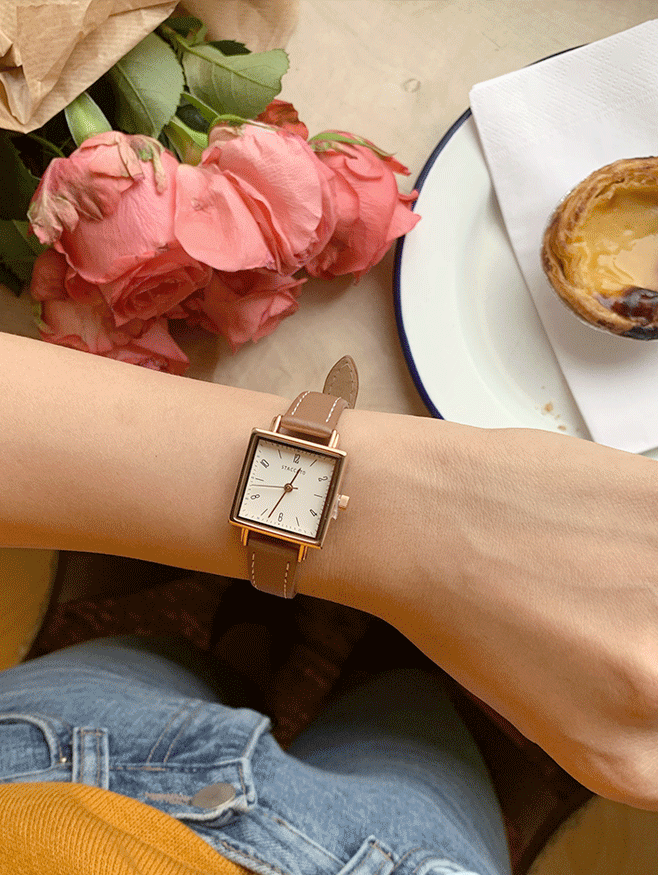 neat square watch - rose gold
