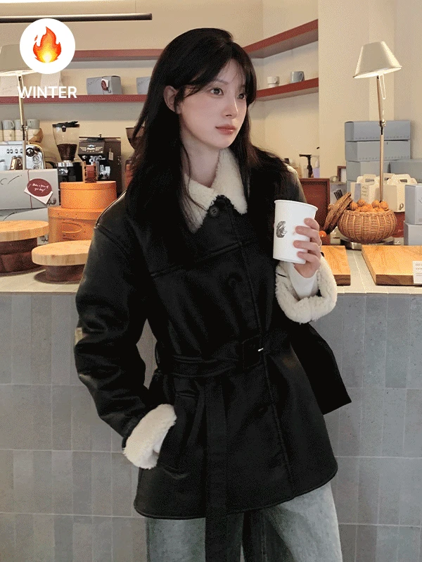 [오픈특가할인 20%/한겨울까지!] #SLOWMADE. 레더앤덤블 하프 무스탕코트 (예약주문: 12/29 이후 순차출고예정) (무료배송)