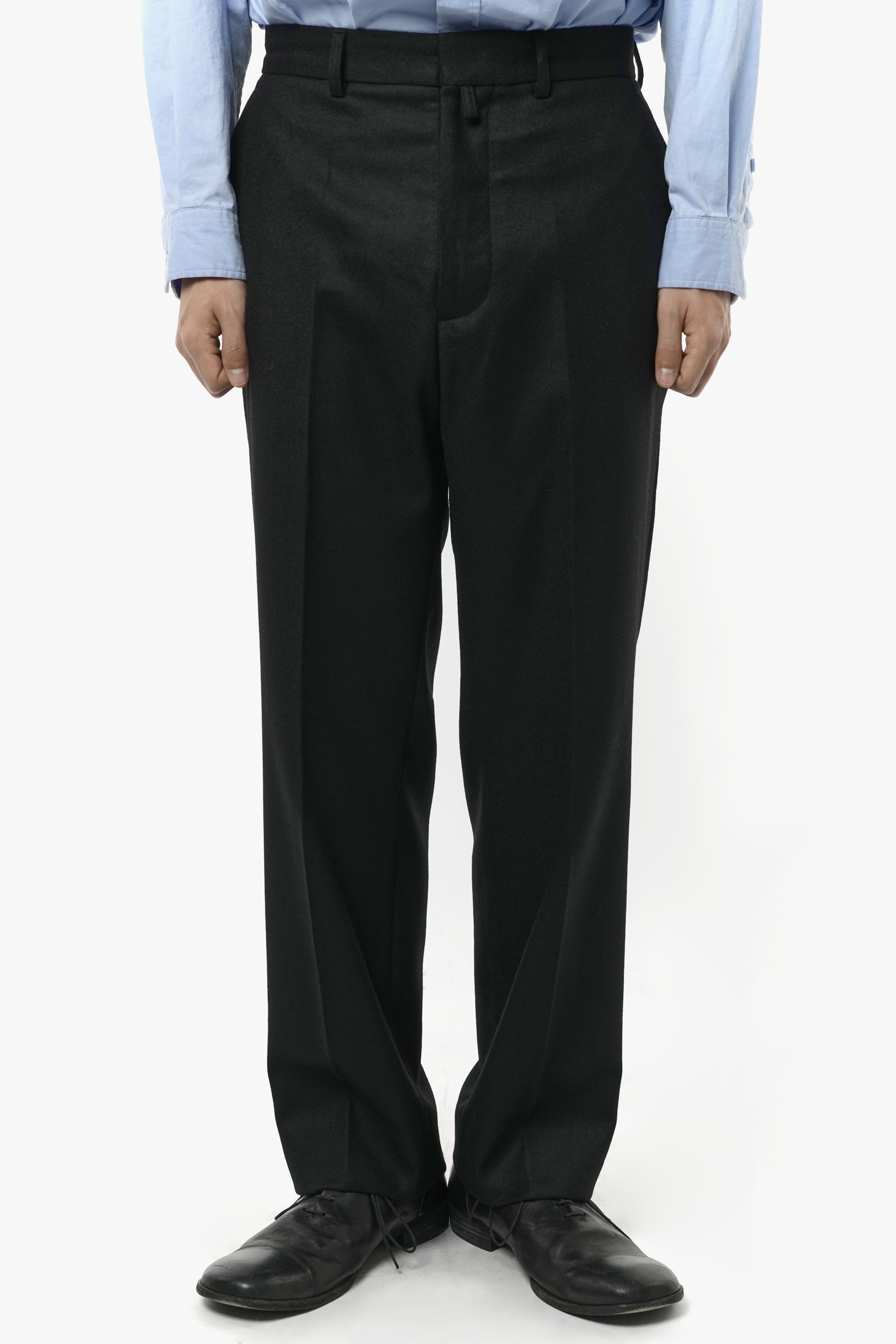 BLACK R-801 BRUSHED FLANNEL WOOL STRAIGHT PANTS (STEREO TYPE BLAZER SET-UP)