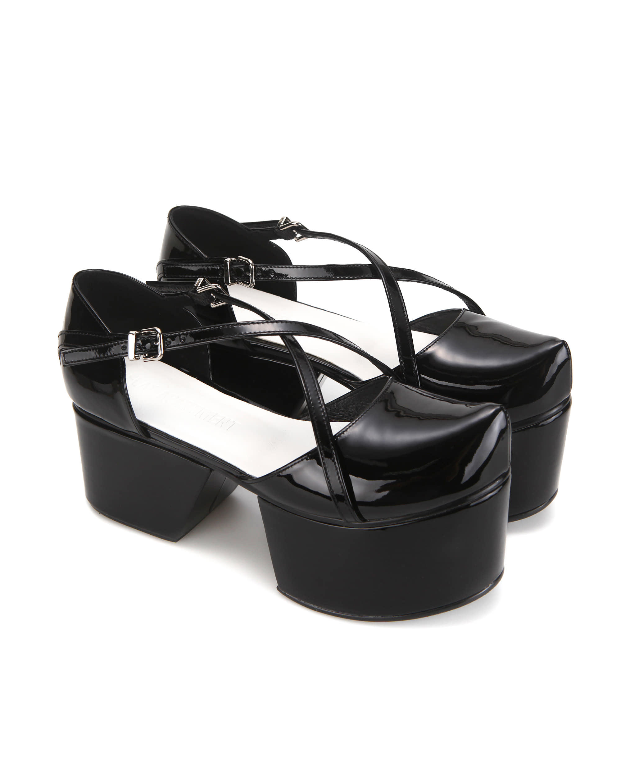 Criss Cross Strap Platform Sandals | Glossy Black