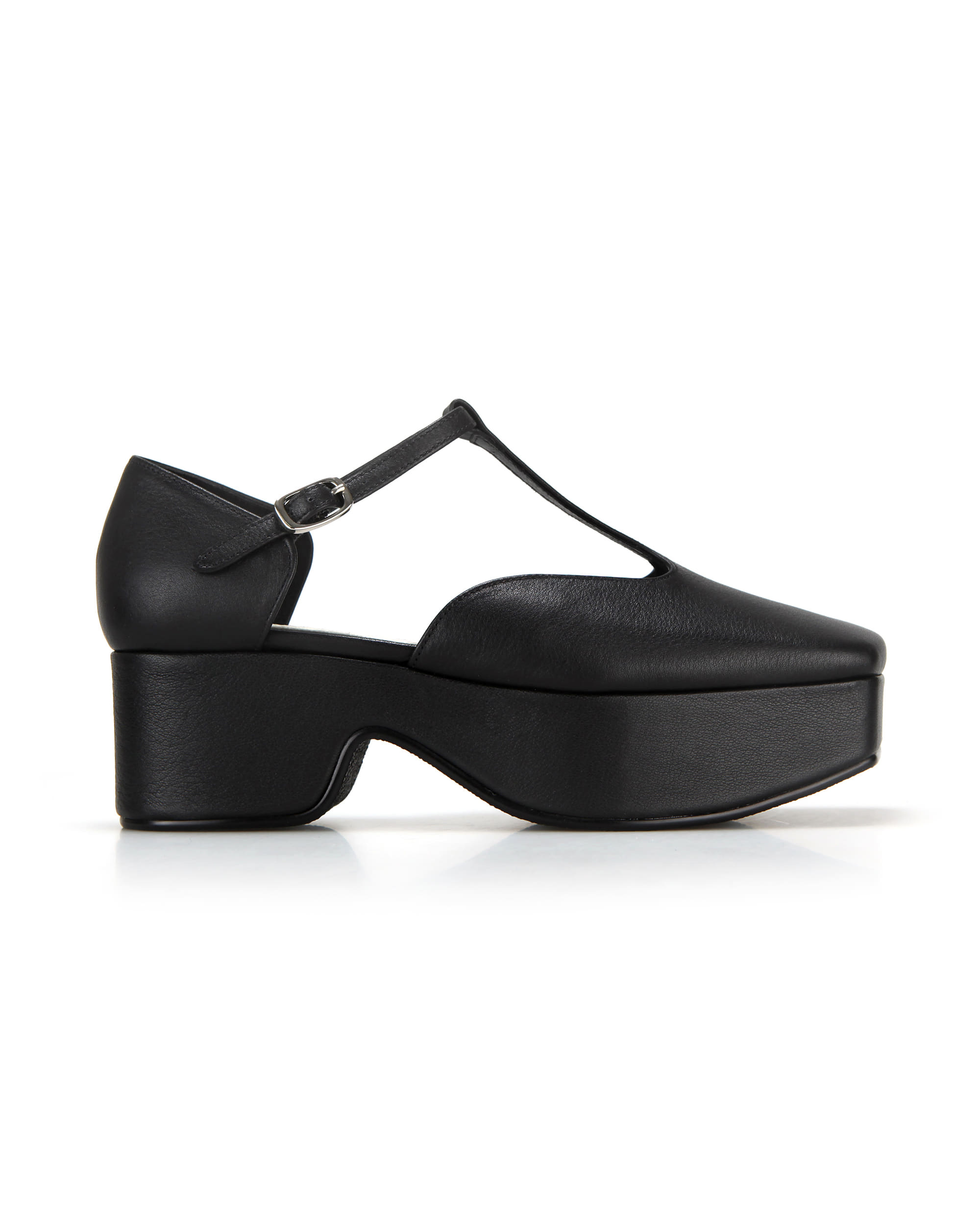 Squared toe T-strap mary jane platforms | Black