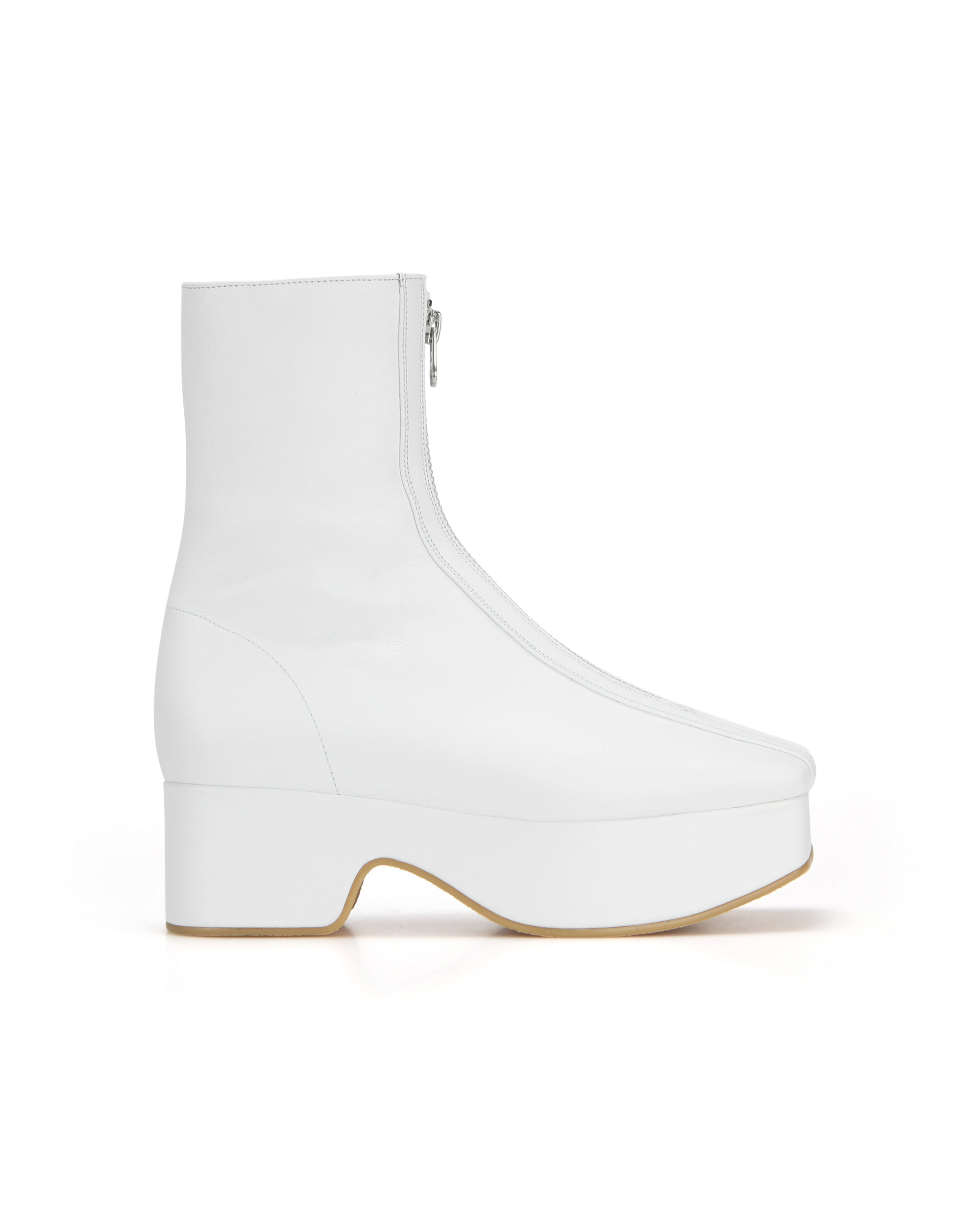 Squared Toe Zip Front Ankle Boots | White