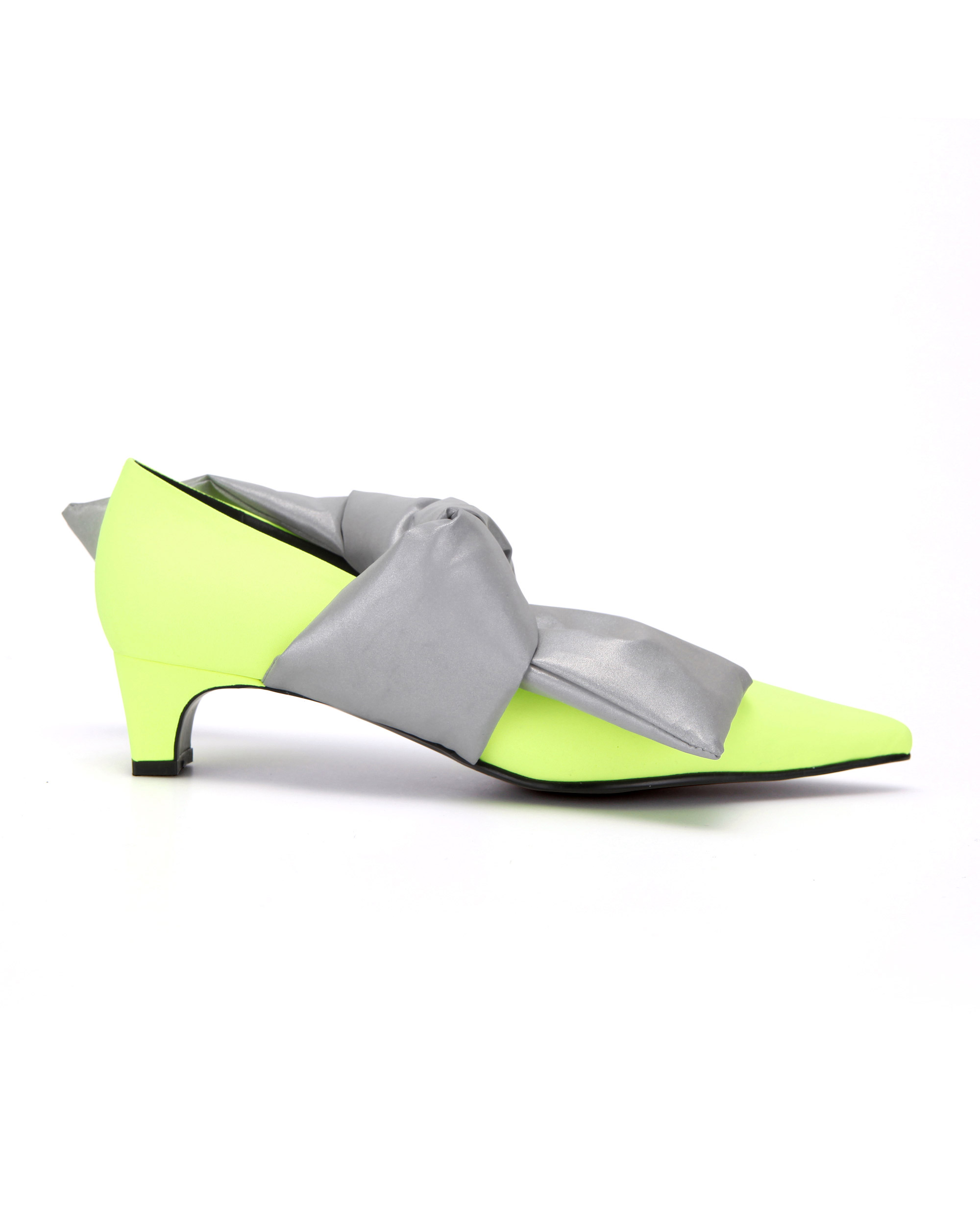 Extreme sharp toe pump with front ties | Fluorescent yellow