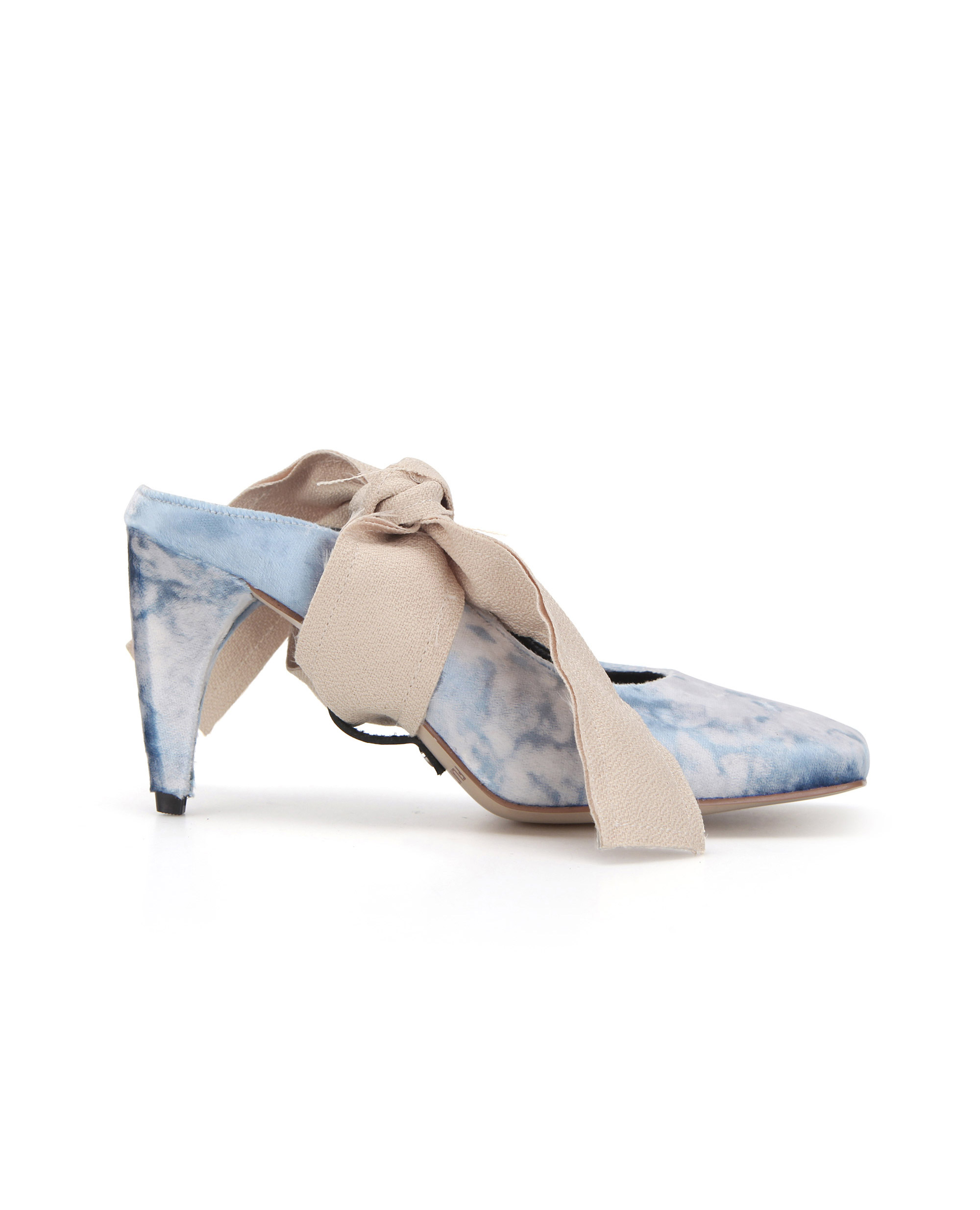 Squared toe mule with removable front ties | Blue ink