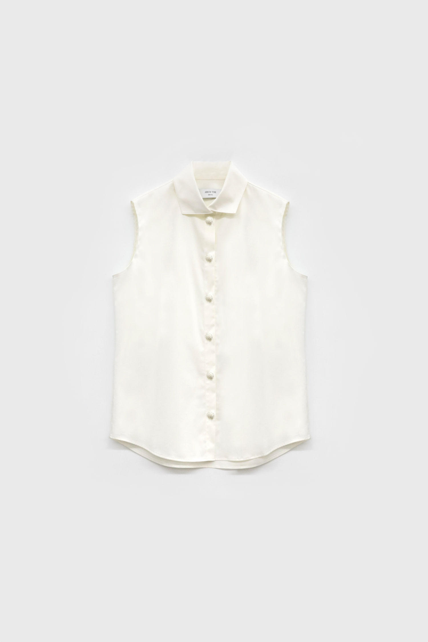 Flat Collar Sleeveless Shirt With Point Button