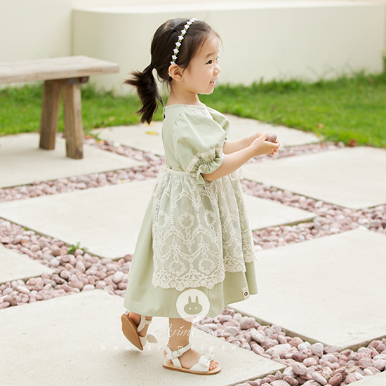 [6차제작] 싱그러운 꽃잎이 흩날리는 여름 날에 쪼꼬미 손잡고 :) - olive green lace point lovely cotton baby summer dress