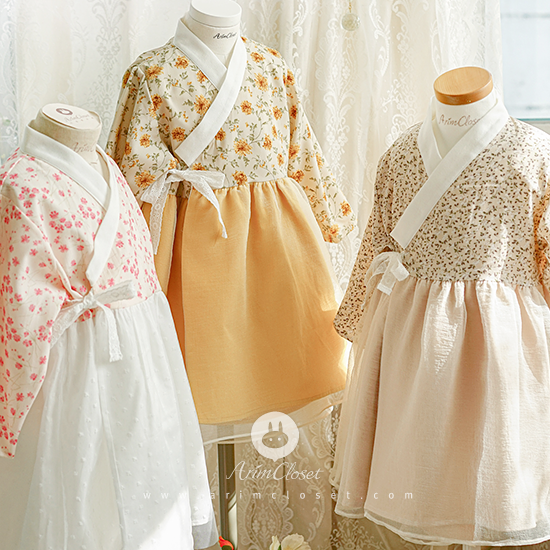 [2차제작] 쪼꼬미는 오늘 어여쁜 꼬마 아씨 할게요 &gt;.&lt; - yellow, pink, beige cute Korean trandition flower dress