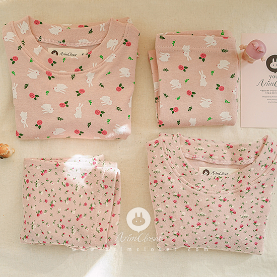 [3차제작] 쪼꼬미는 달라~귀욤 실내복, 토끼랑 꽃 이야기 -  small flower or bunny cotton baby homewear set