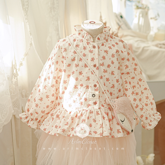 복숭아를 닮은 볼을 가진 귀여운 쪼꼬미란 &gt;.&lt; - peach flower and brown leaf corduroy cotton baby blouse