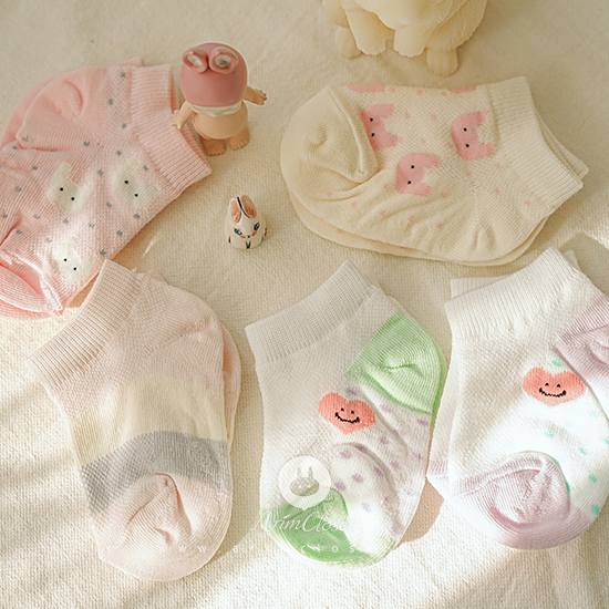 [3차입고] 쪼꼬미를 닮은 귀요미 다섯 친구들~ - cute bunny, heart baby ankle socks set (5ea 1set)