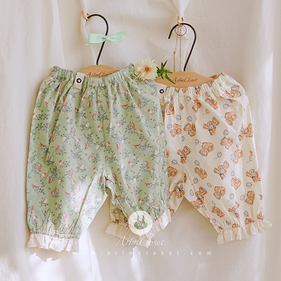 [2차제작] 곰이랑 토끼를 좋아하는 귀여운 쪼꼬미의 바지래요 :) - bear, bunny lace point cotton cute baby pants