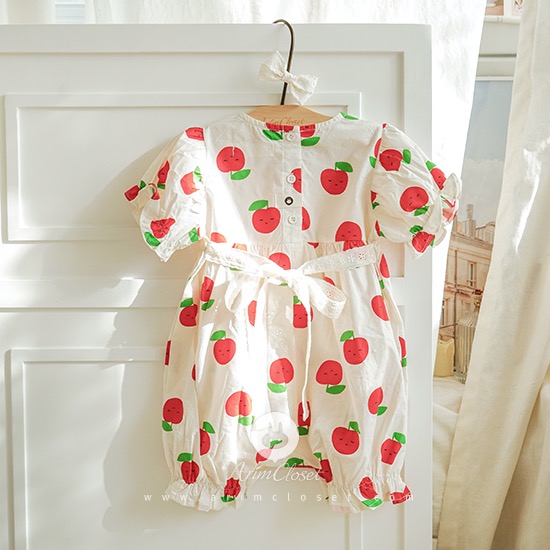 빨간 사과를 좋아하는 뽀야니한 우리 아가라죠 - red apple lace point baby cotton bodysuit